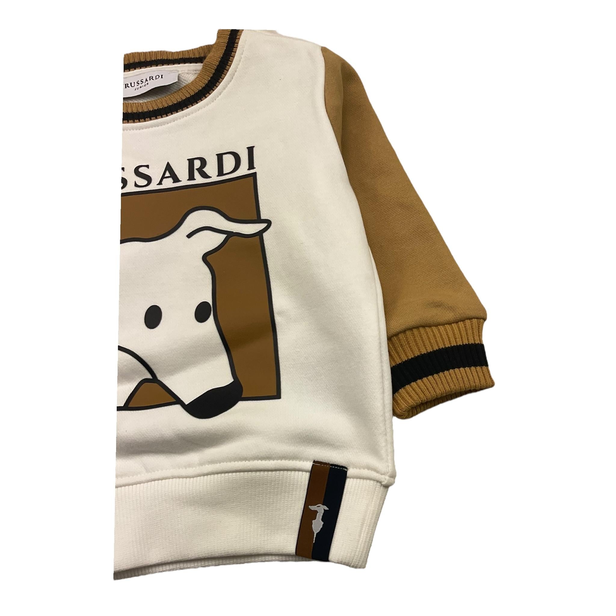 TRUSSARDI felpa chiusa girocollo tinta unita con maniche in cntrasto Panna per Neonato TIA25081FE PANNA TRUSSARDI