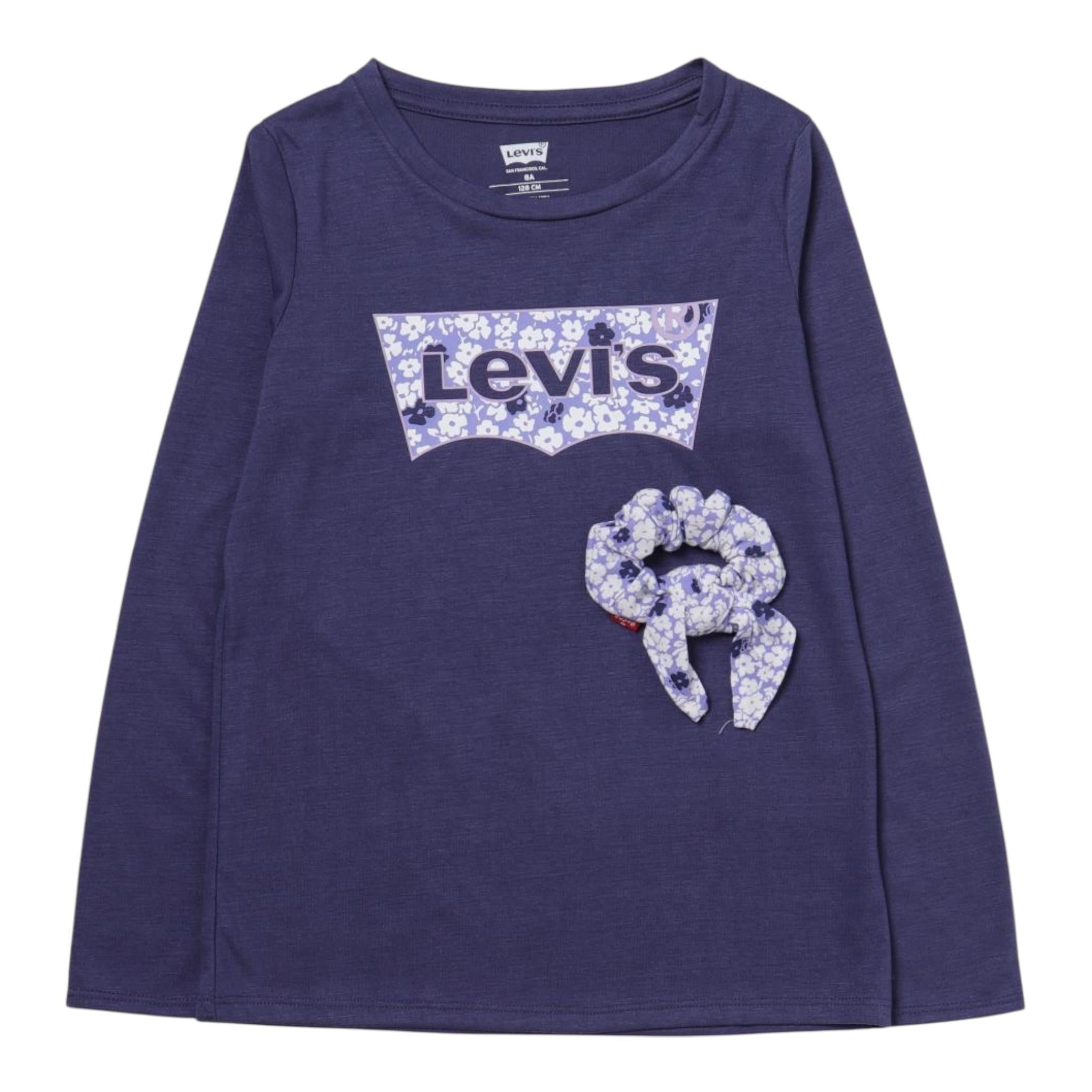 LEVI'S shirt girocollo tinta unita con stampa in contrasto ed elastico per capelli Blu per Bambina 3EJ311 BLU LEVI'S