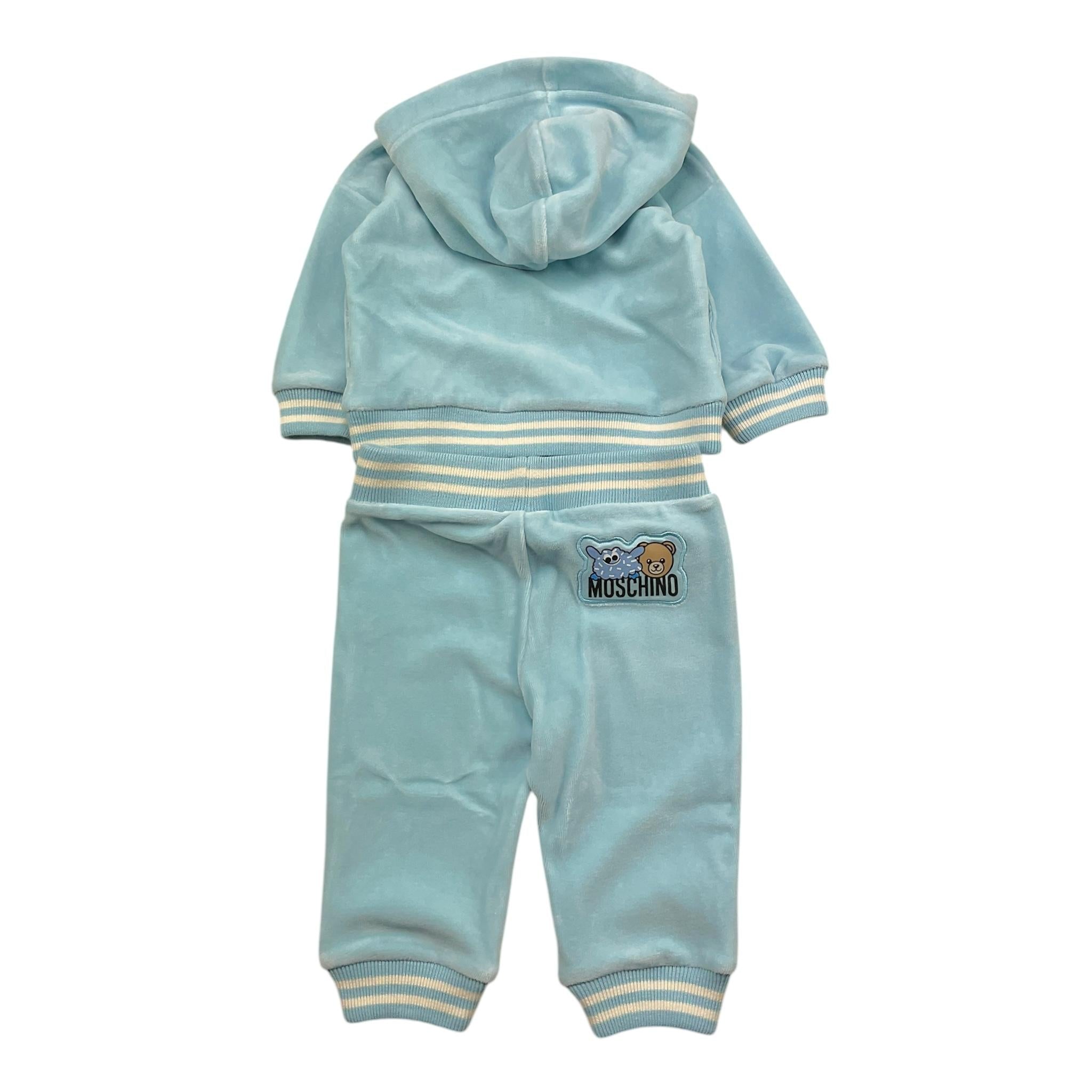 MOSCHINO completo 2pz felpa-pantalone tinta unita con logo Azzurro per Neonato MUK05B AZZURRO MOSCHINO