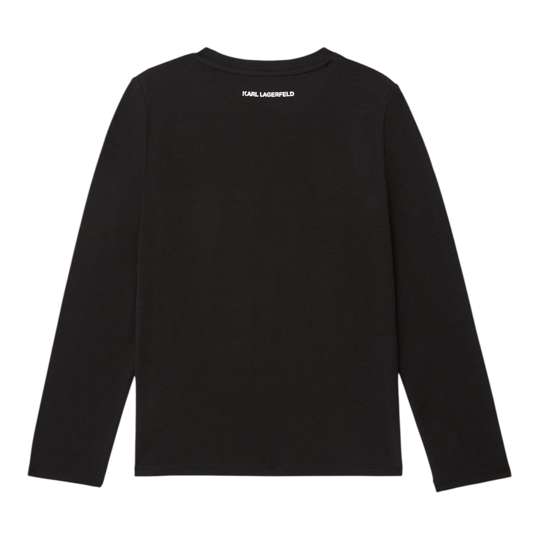 KARL LAGERFELD shirt girocollo tinta unita con stampa in contrasto Nero per Bambina Z30209 NERO KARL LAGERFELD