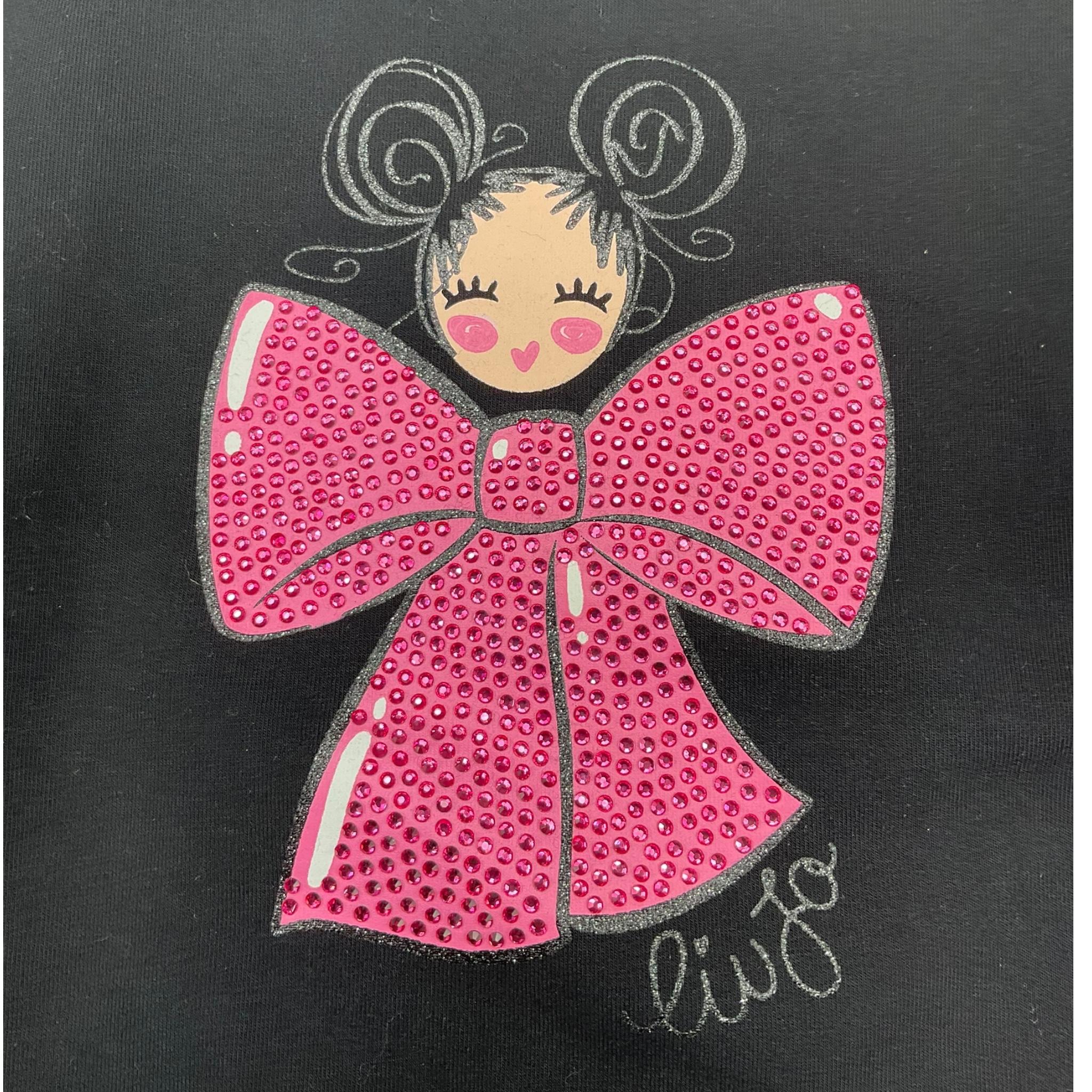 LIU JO abito in felpa girocollo tinta unita con stampa Nero per Bambina KF4107X NERO LIU JO