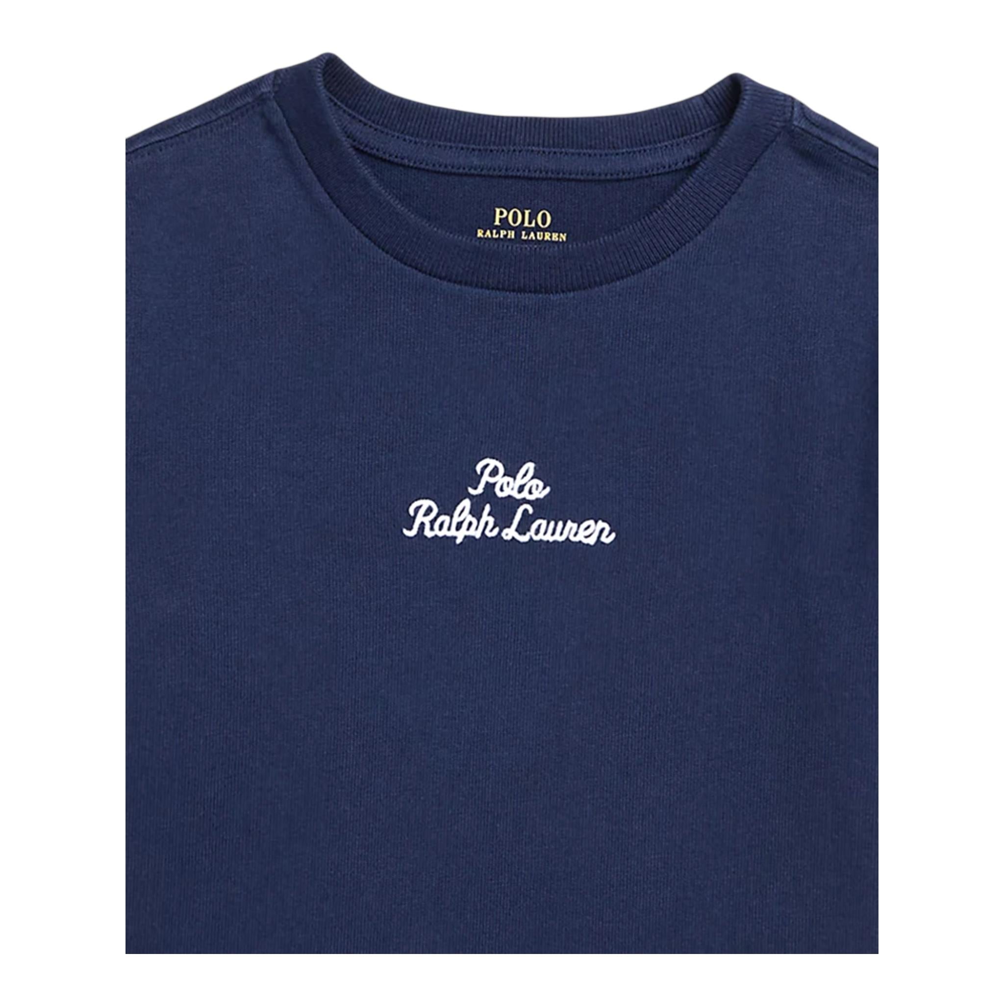 RALPH LAUREN t-shirt gircollo tinta unita con stampa in contrasto Blu per Bambino 323954963001 BLU RALPH LAUREN