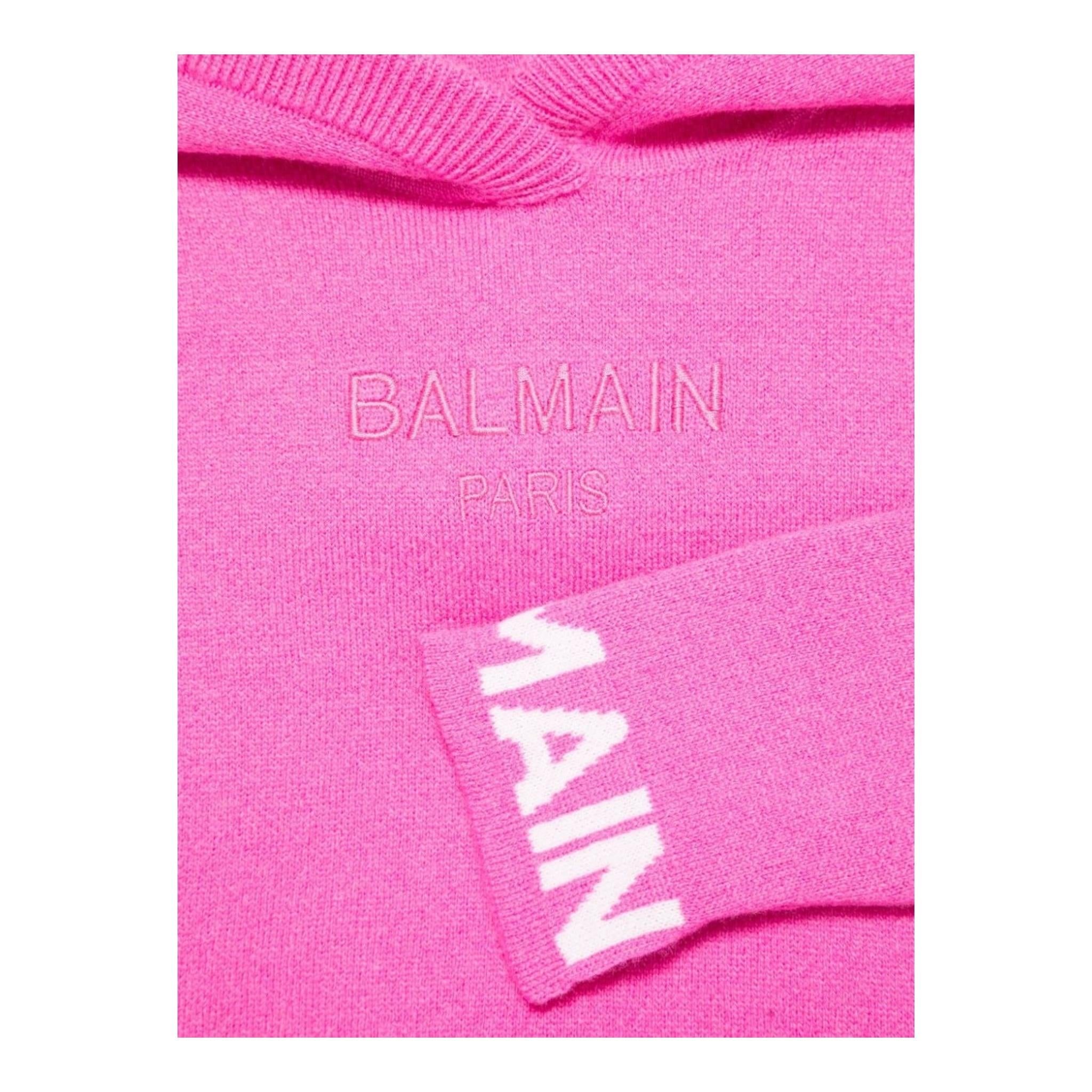 BALMAIN maglia tinta unita con cappuccio e stampa Fuxia per Bambina BV9B10 FUXIA BALMAIN