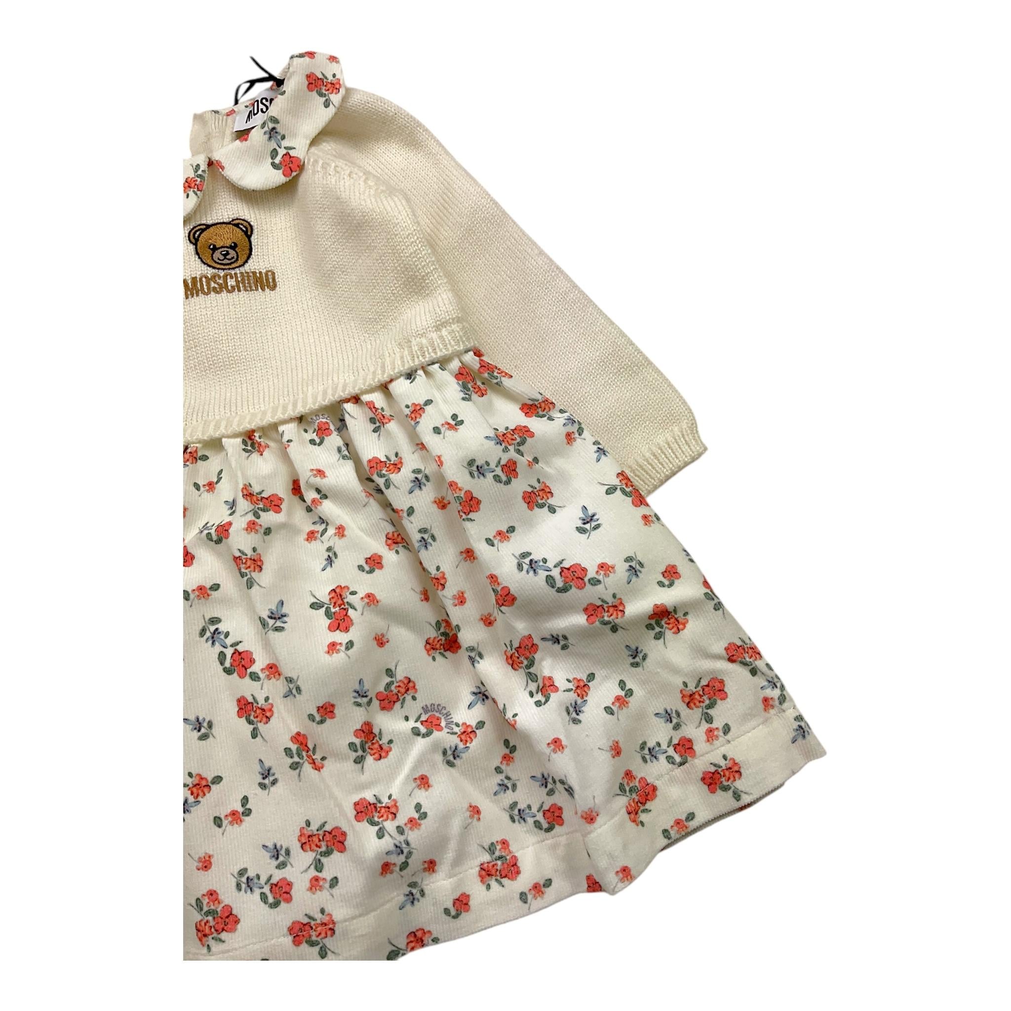 MOSCHINO abito tinta unita con fantasia fiori Panna per Neonata MDV0CZ PANNA MOSCHINO