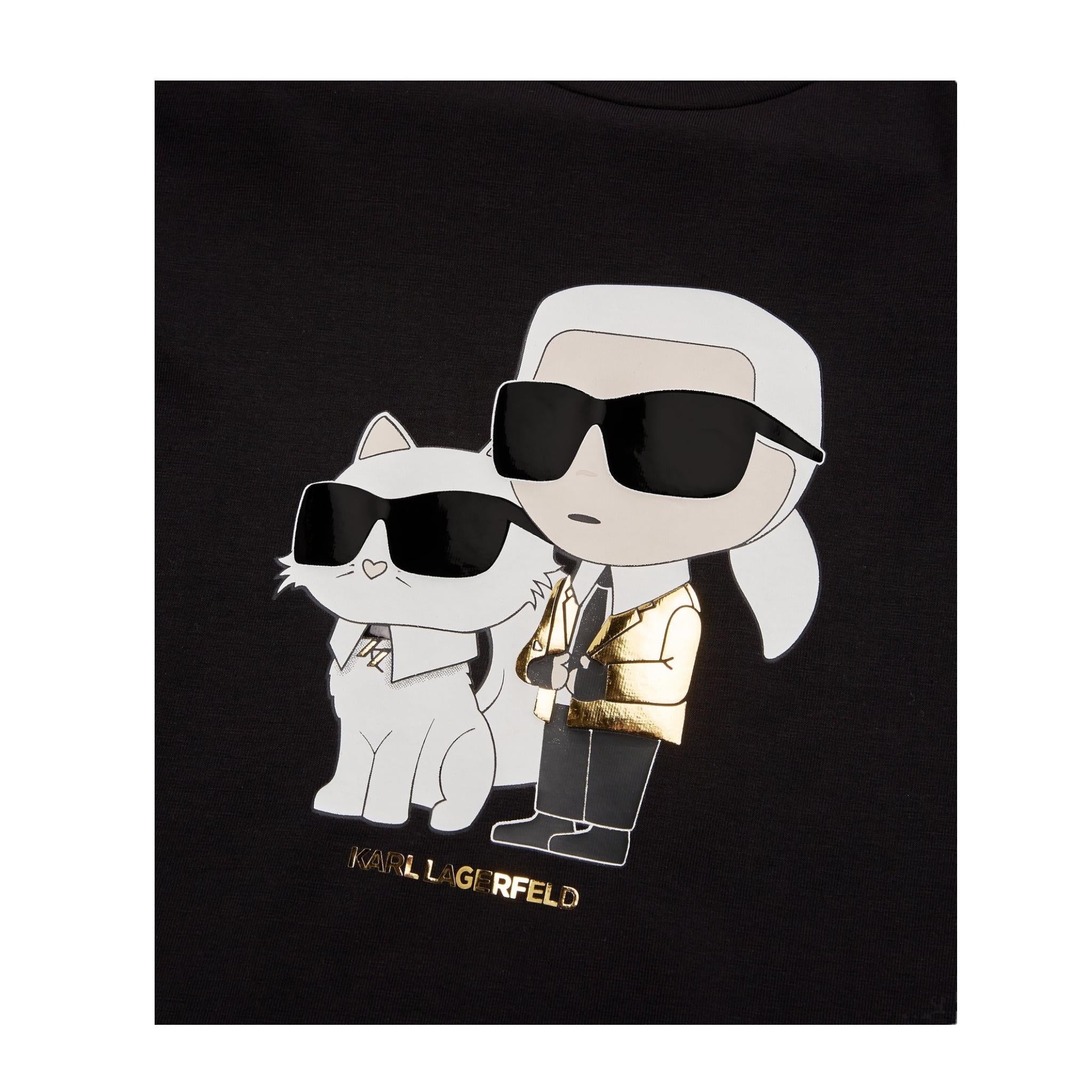 KARL LAGERFELD shirt girocollo tinta unita con stampa in contrasto Nero per Bambina Z30209 NERO KARL LAGERFELD