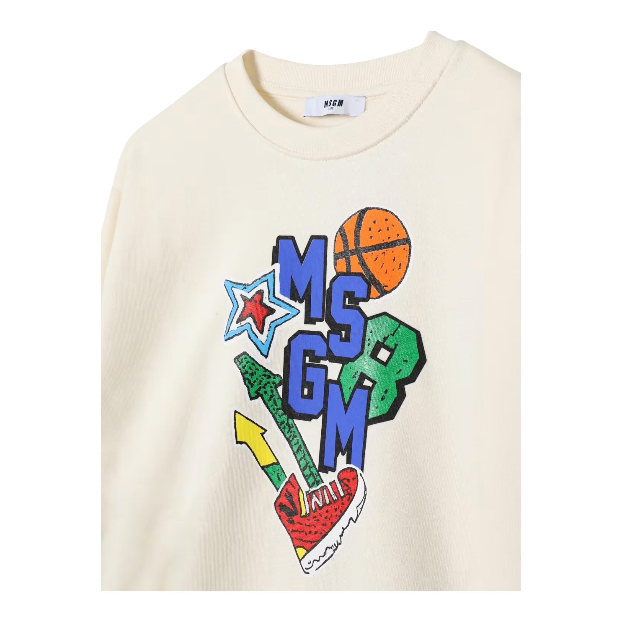 MSGM felpa chiusa girocollo tinta unita con stampa in contrasto Panna per Bambino F4MSNBSW271J PANNA MSGM