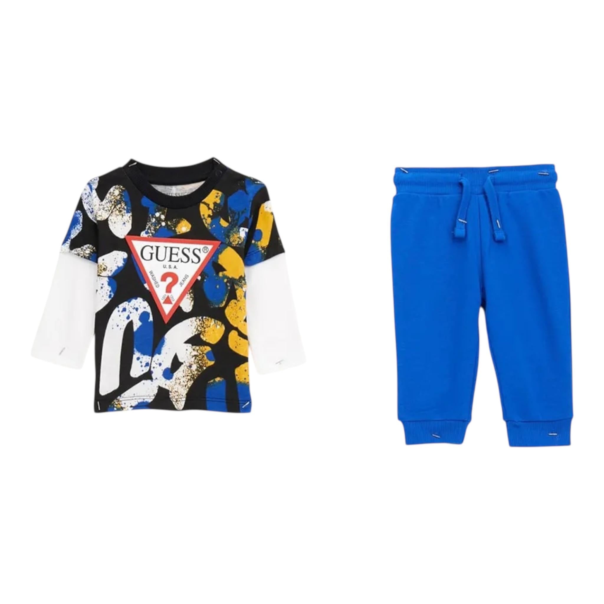 GUESS completo 2 pezzi shirt-pantalone Nero/blu per Bambino N4YG01K8HM3 NERO/BLU GUESS