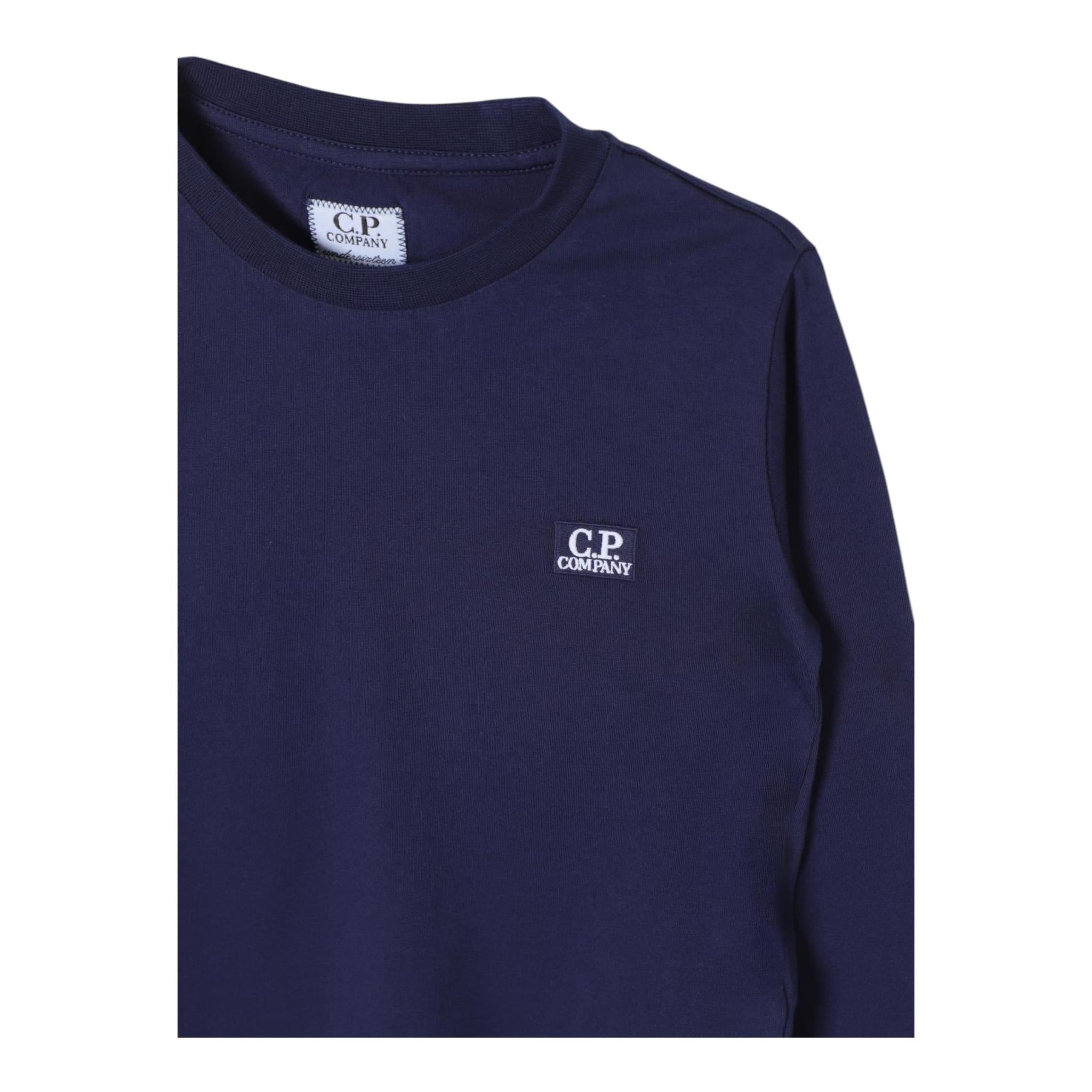 C.P. COMPANY shirt girocollo tint unita con logo Blu per Bambino CMO000 BLU C.P. COMPANY