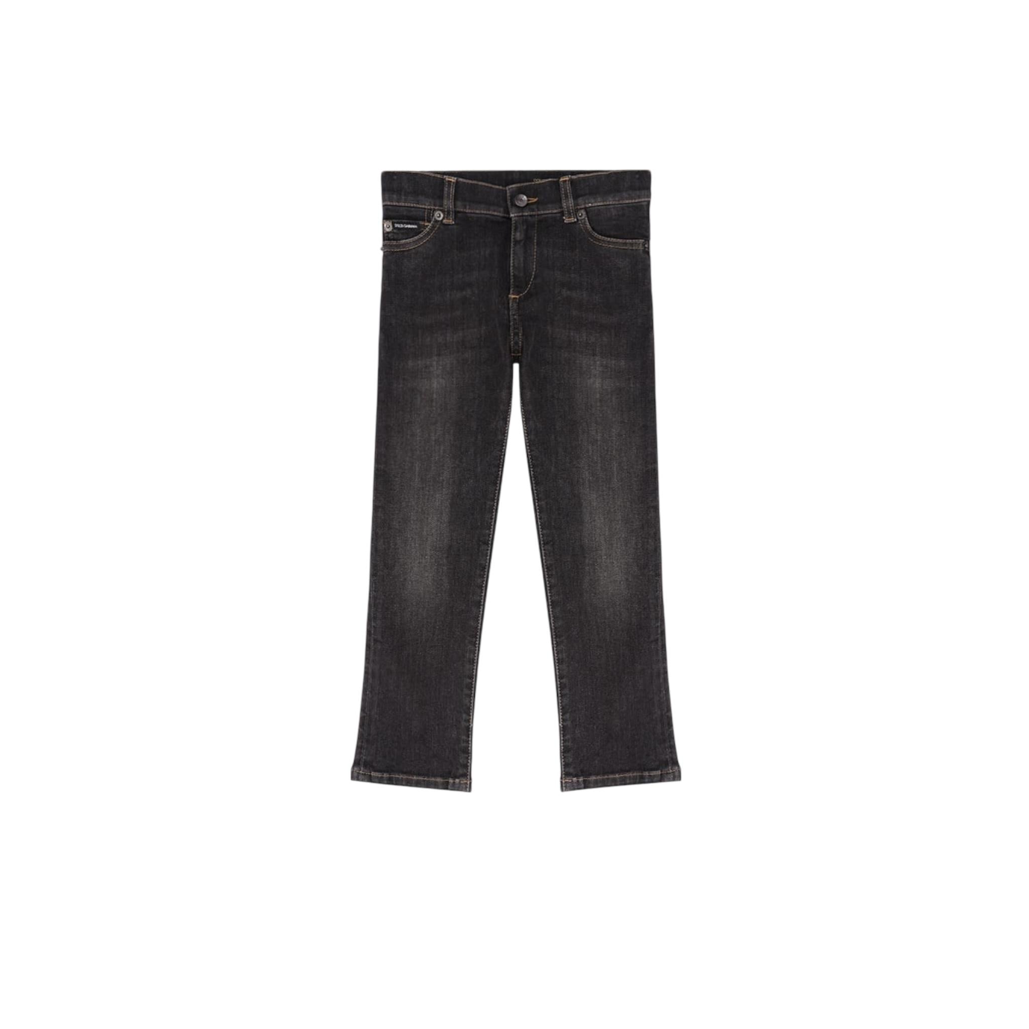 DOLCE & GABBANA jeans tinta unita con girovita regolabile Nero per Bambino L41F95 NERO DOLCE & GABBANA