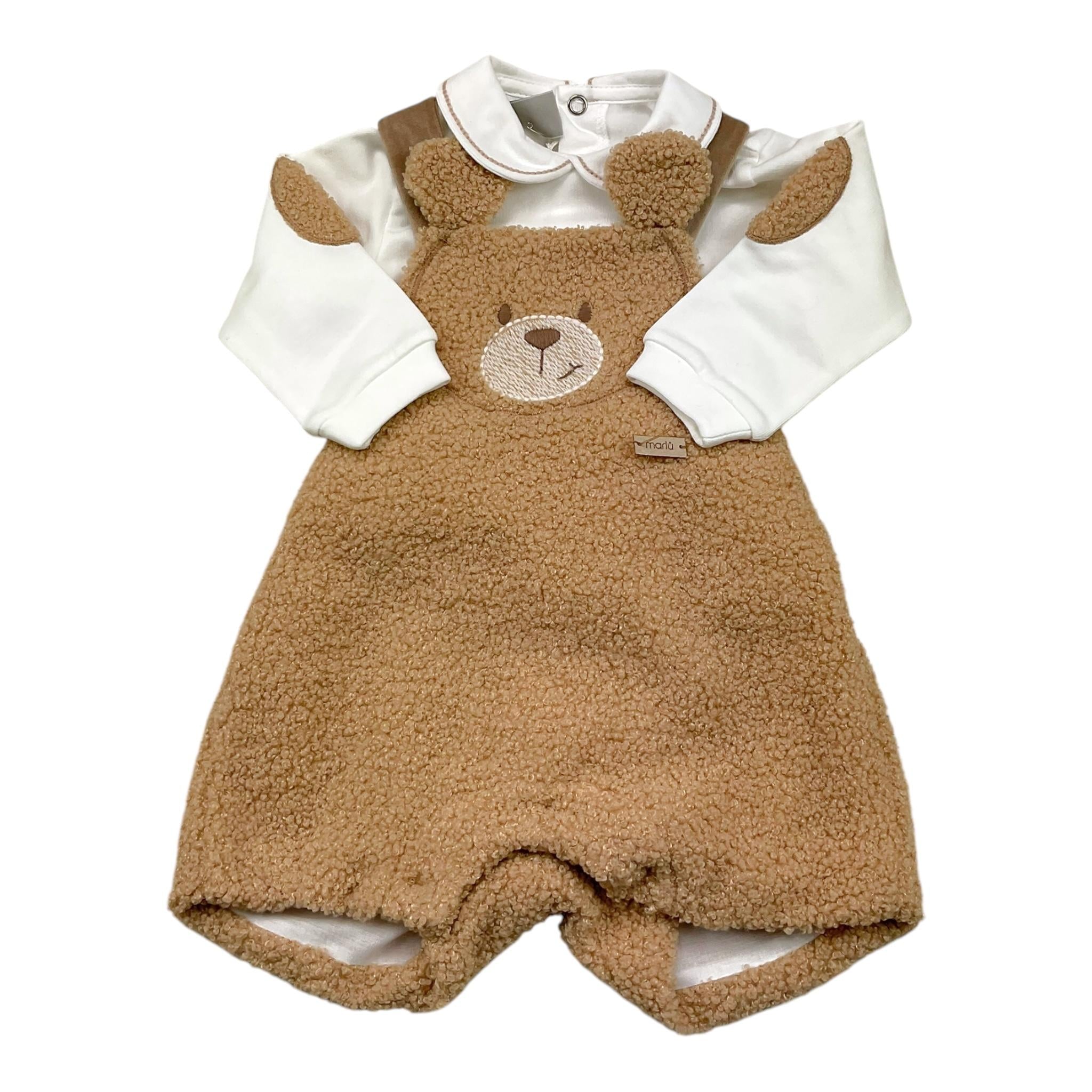 MARLU' completo 2pz shirt-salopette bicolore Bianco/cammello per Neonata IB6130 BIANCO/CAMMELLO MARLU'