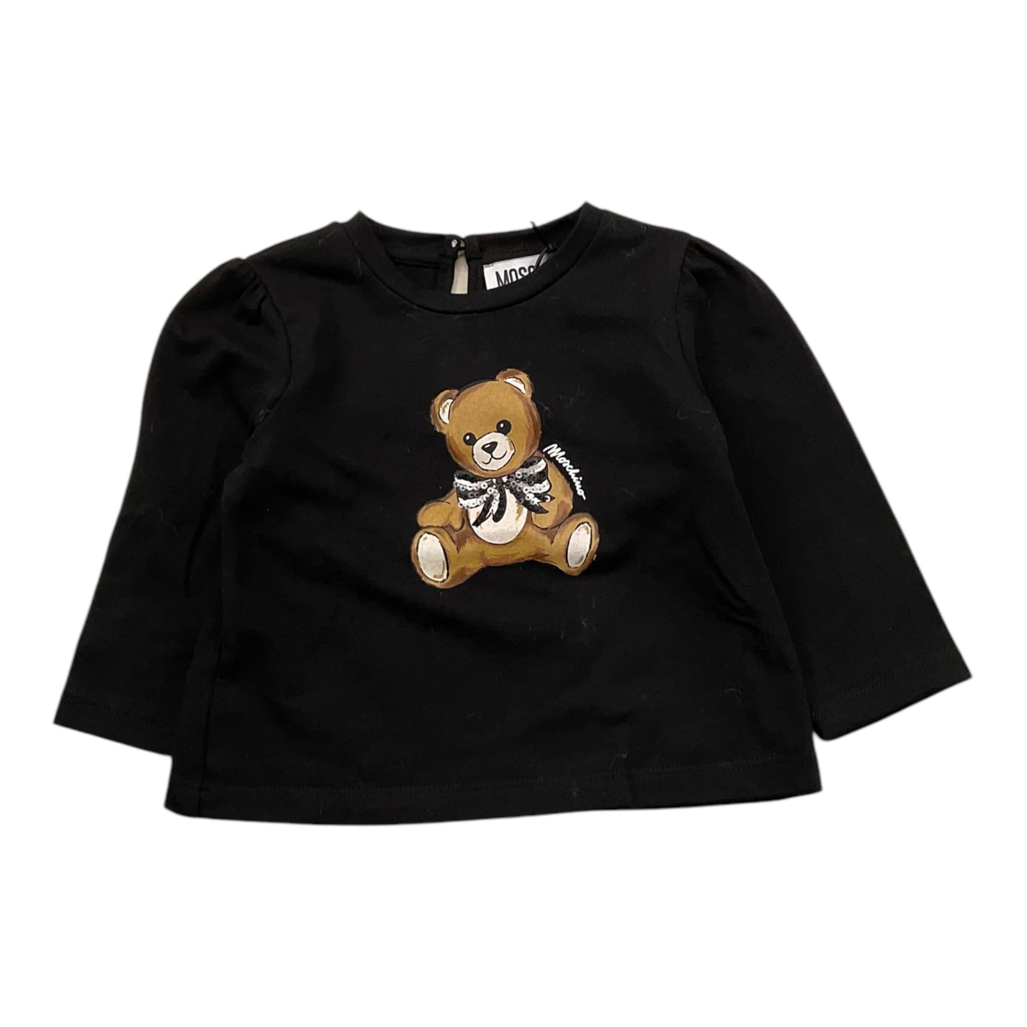 MOSCHINO shirt girocollo tinta unita con stampa Nero per Neonata MEO001 NERO MOSCHINO