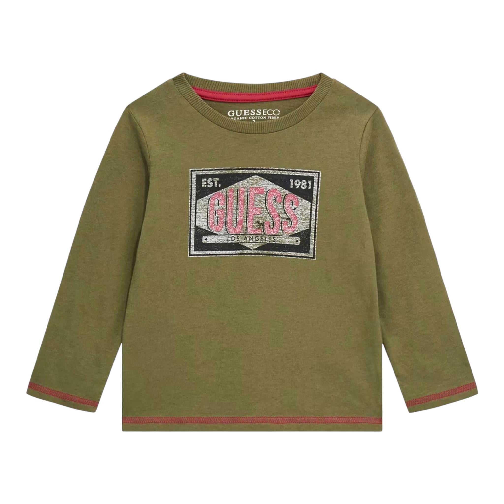 GUESS shirt girocollo tinta unita con stampa Verde per Bambina N4YI18K8HM4 VERDE GUESS