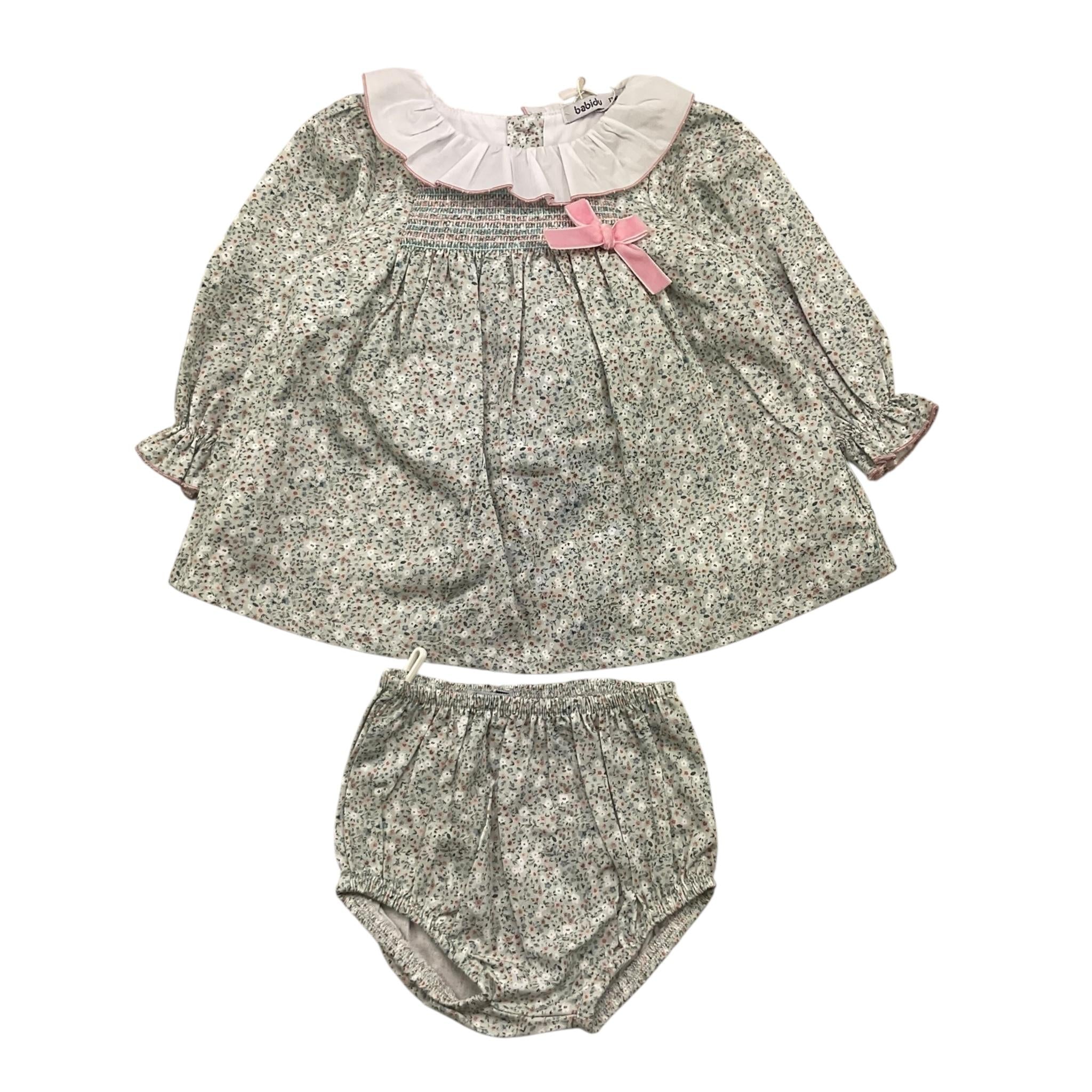 BABIDU completo 2pz coulotte-camicia tinta unita con stampa fiori Verde per Neonata 92667 VERDE BABIDU