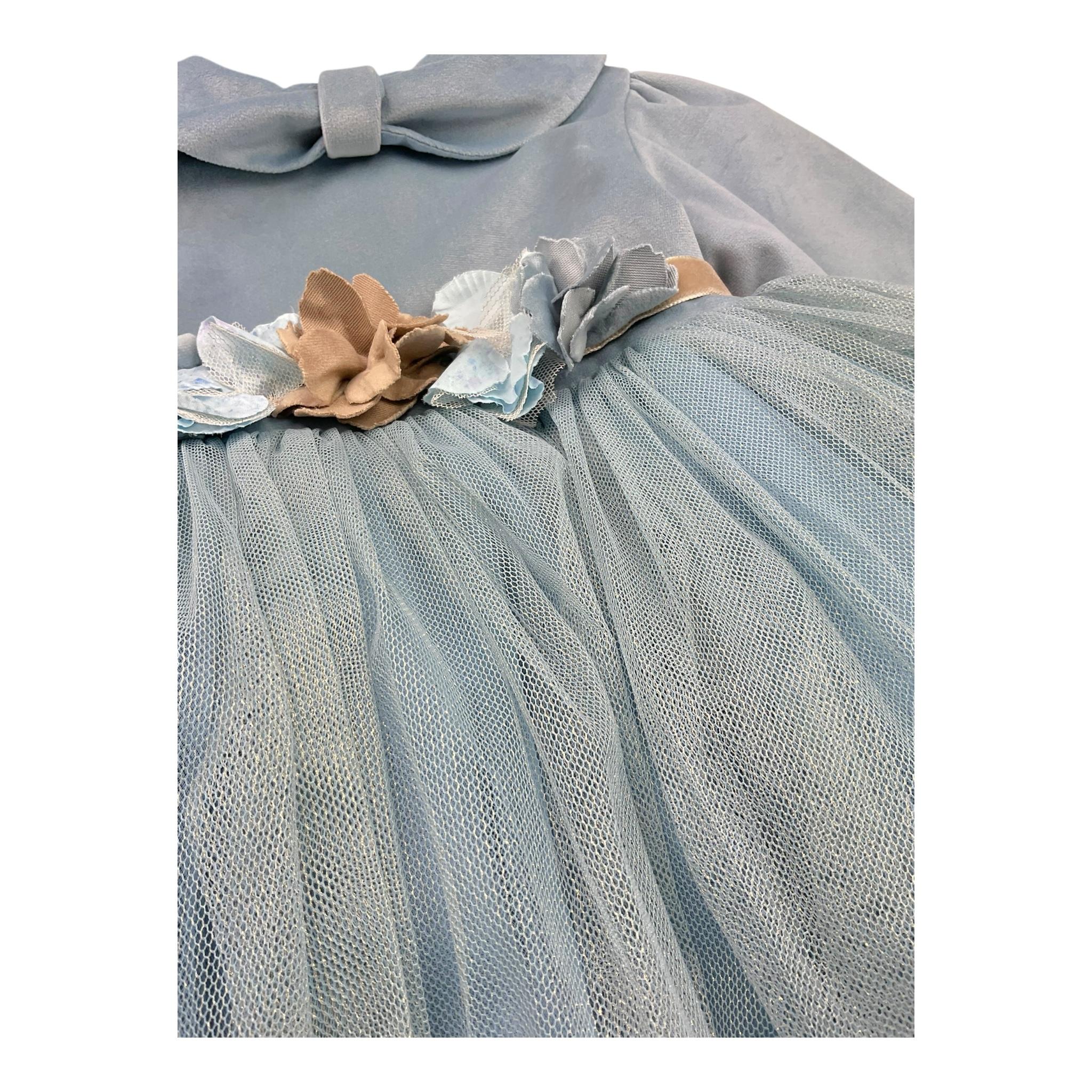 MARLU' abito cerimonia tinta unita con tulle Azzurro per Neonata IK3118ML AZZURRO MARLU'