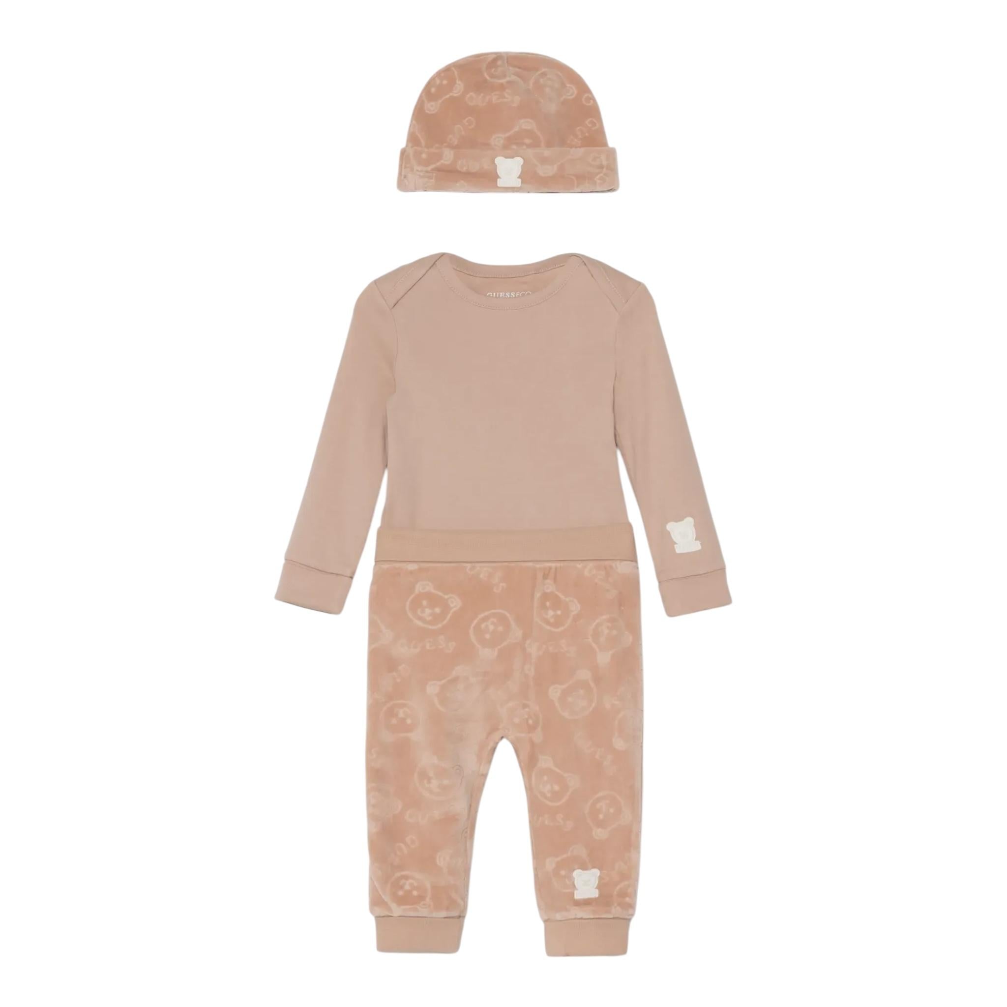 GUESS completo 2 pezzi body-pantalone-cappello Rosa per Neonata H4BW06KA6W4 ROSA GUESS