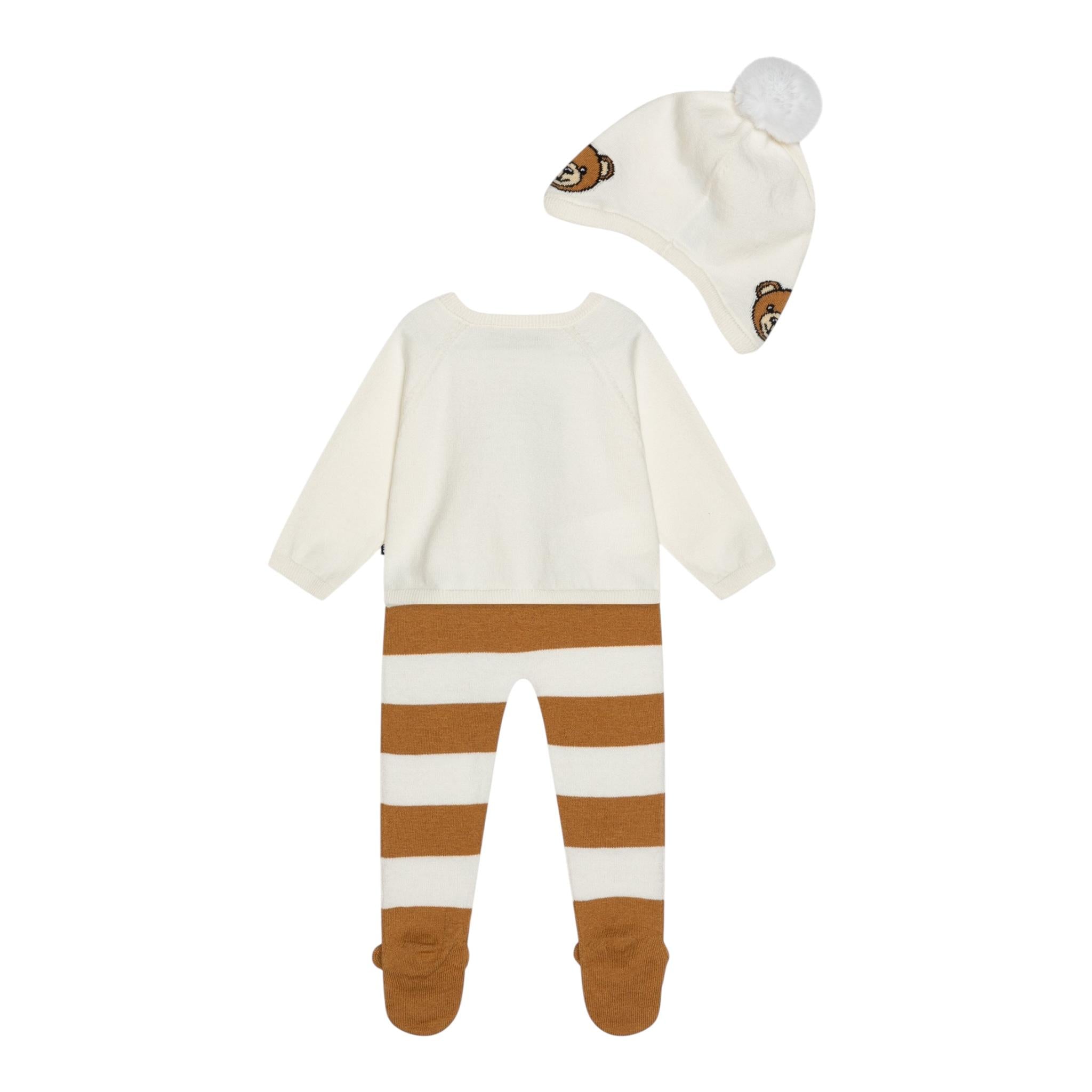 MOSCHINO completo 3 pezzi maglia-ghettina-cappello Panna per Neonato MUK04W PANNA MOSCHINO
