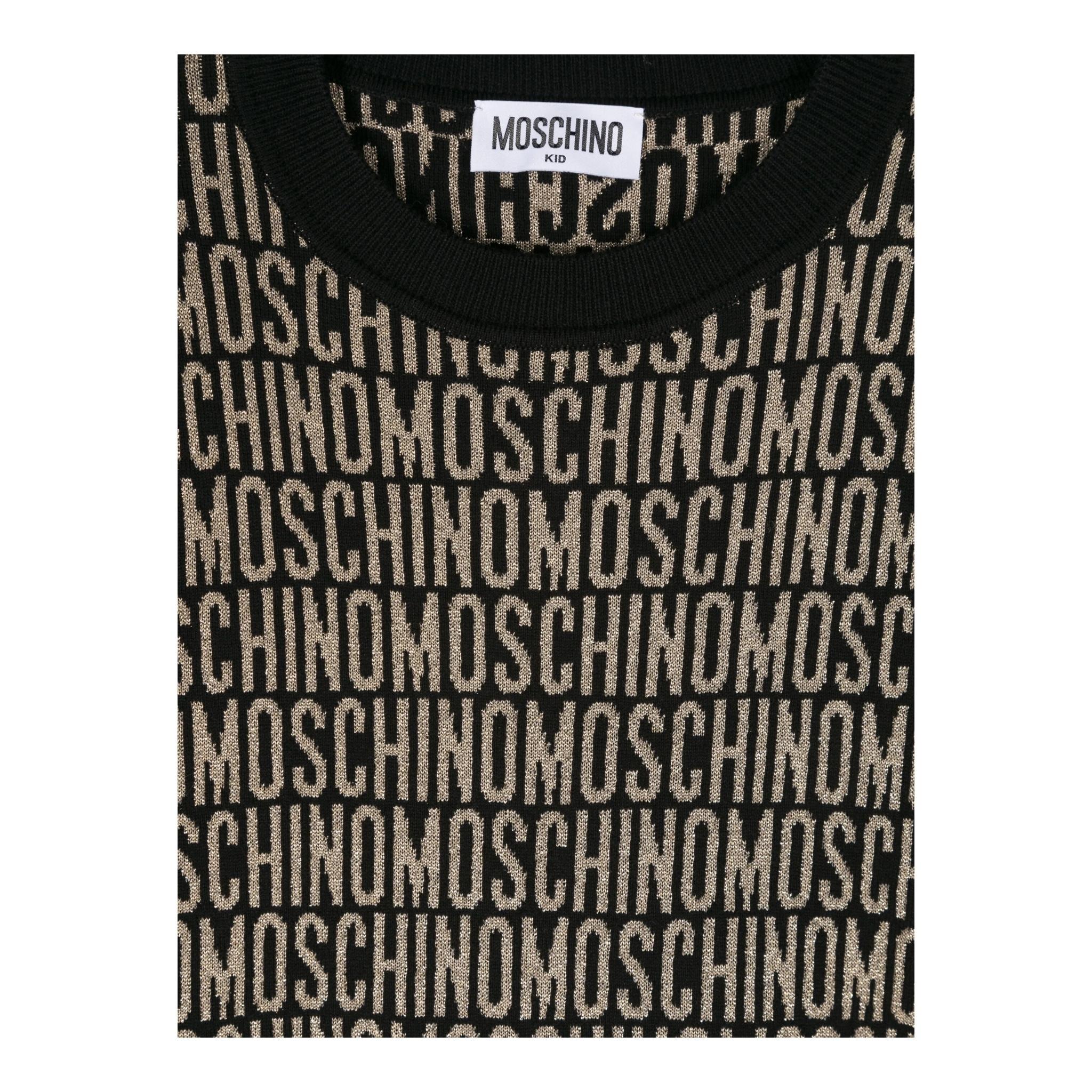 MOSCHINO maglia girocollo tinta unita cn stampa logo in contrast Nero per Bambina MWW00J NERO MOSCHINO