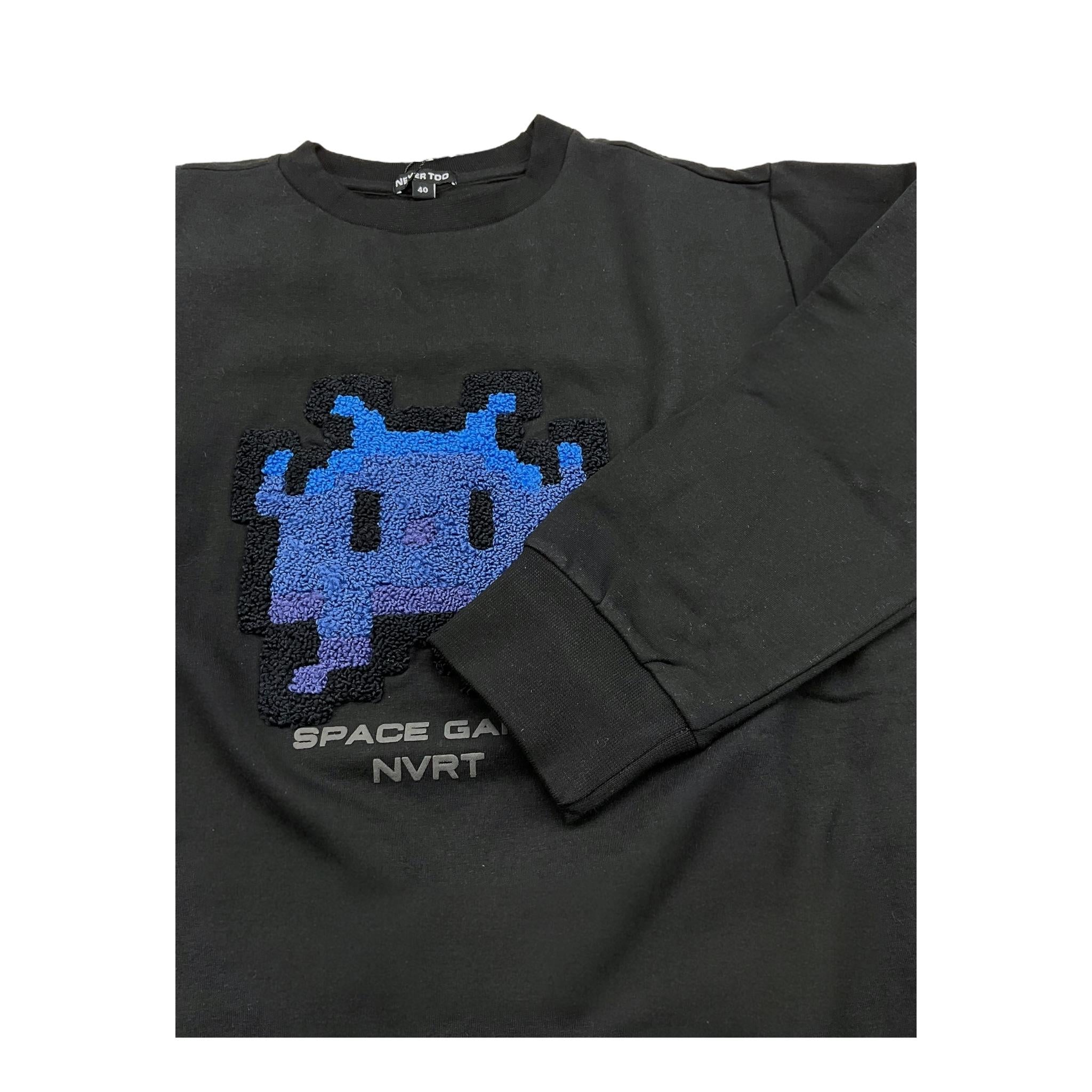 NEVER TOO felpa chiusa girocollo tinta unita con stampa in contrasto Nero per Bambino NT2076R NERO NEVER TOO
