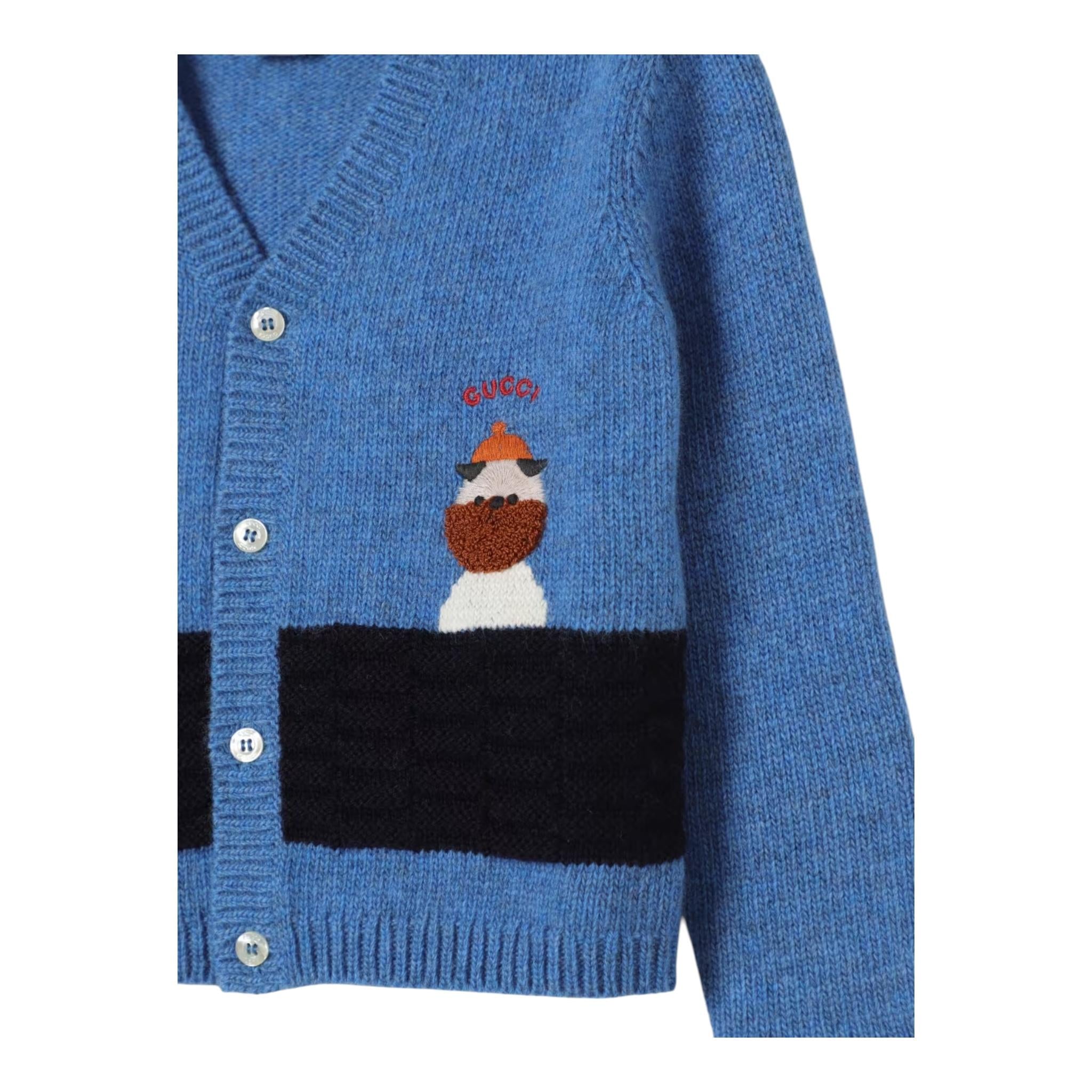 GUCCI cardigan tinta unita con ricamo Blu per Neonato 793448 BLU GUCCI