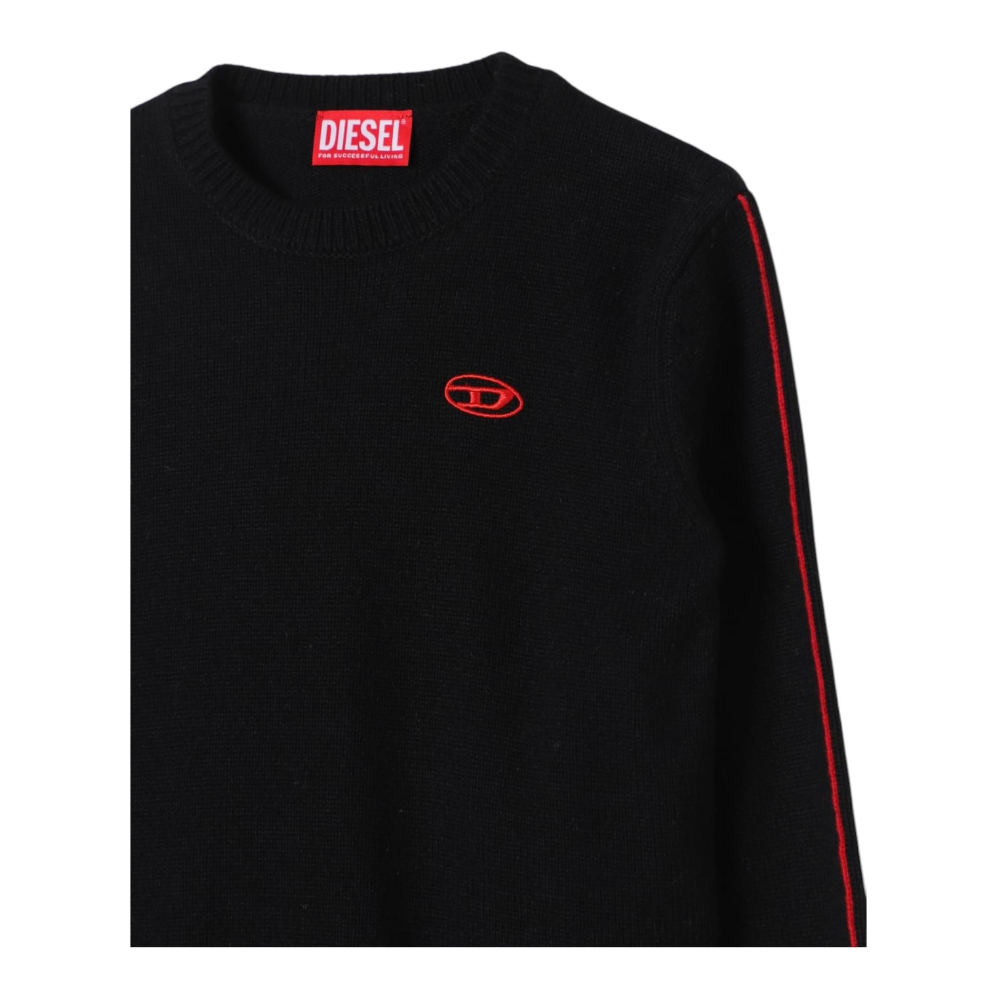 DIESEL maglia tinta unita girocollo con logo Nero per Bambino J02085X NERO DIESEL