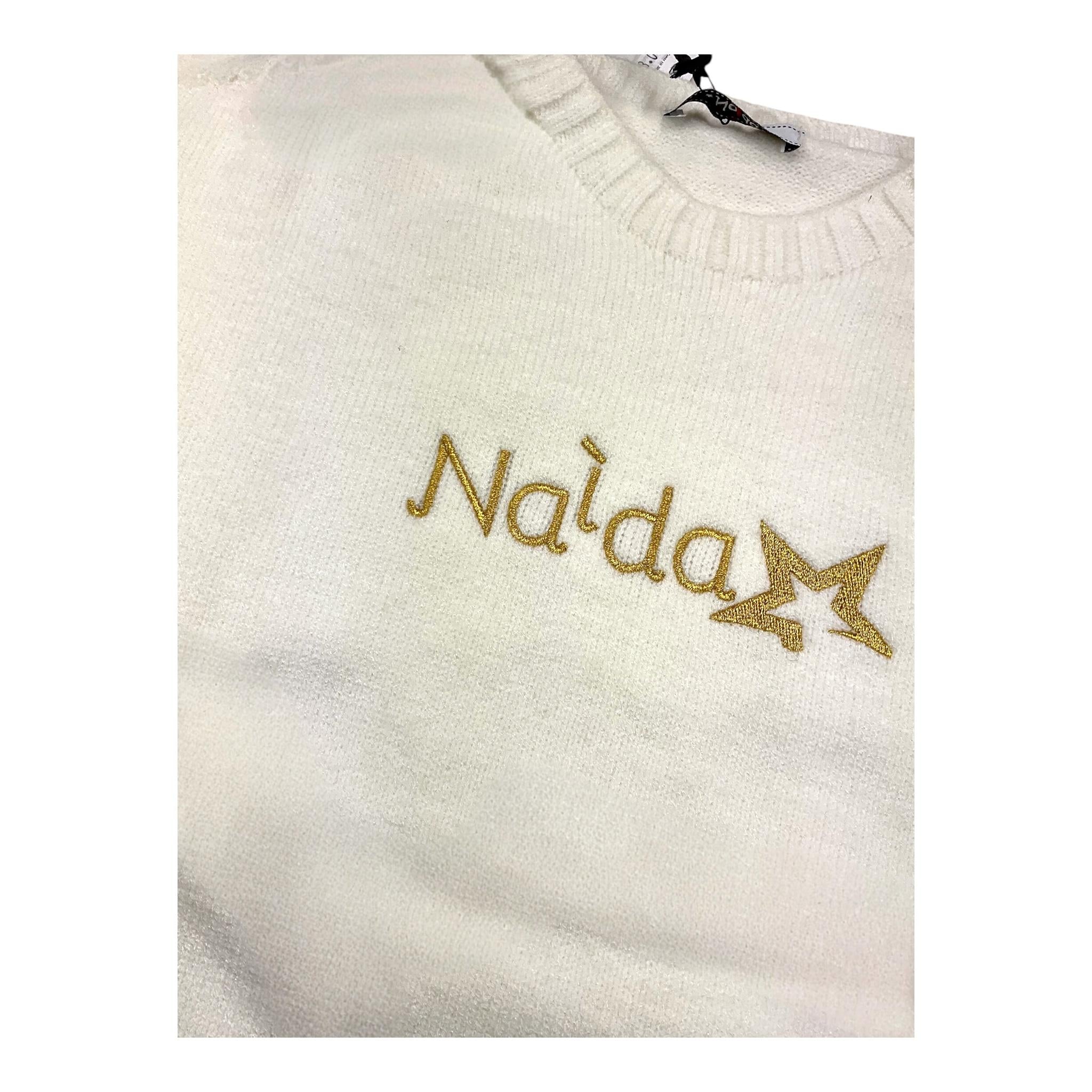 NAIDA maglia gircollo tinta unita con stampa logo Panna per Bambina NAMA312 PANNA NAIDA
