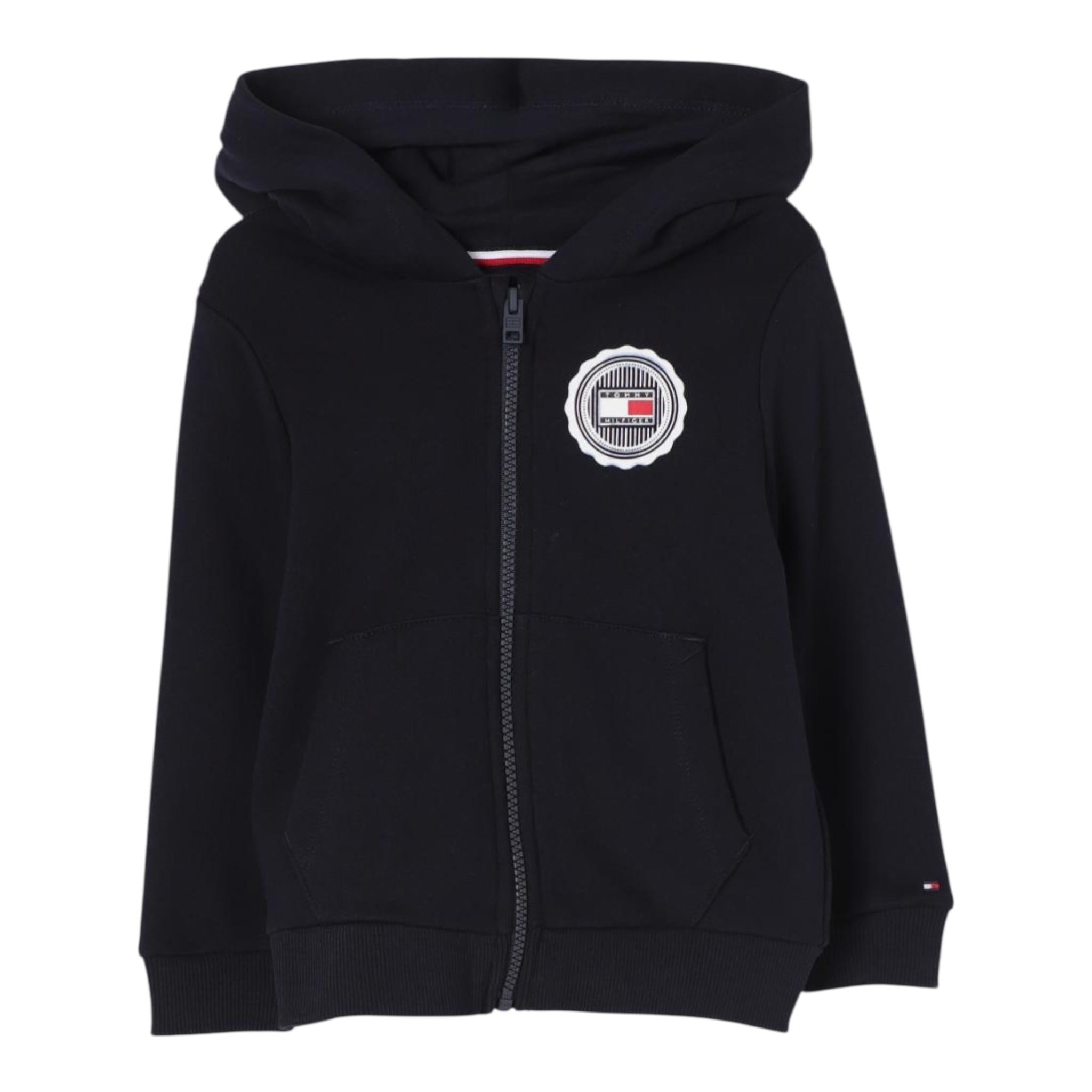 TOMMY HILFIGER felpa con zip e cappuccio tinta unita con logo Blu per Bambino KB0KB09057 BLU TOMMY HILFIGER