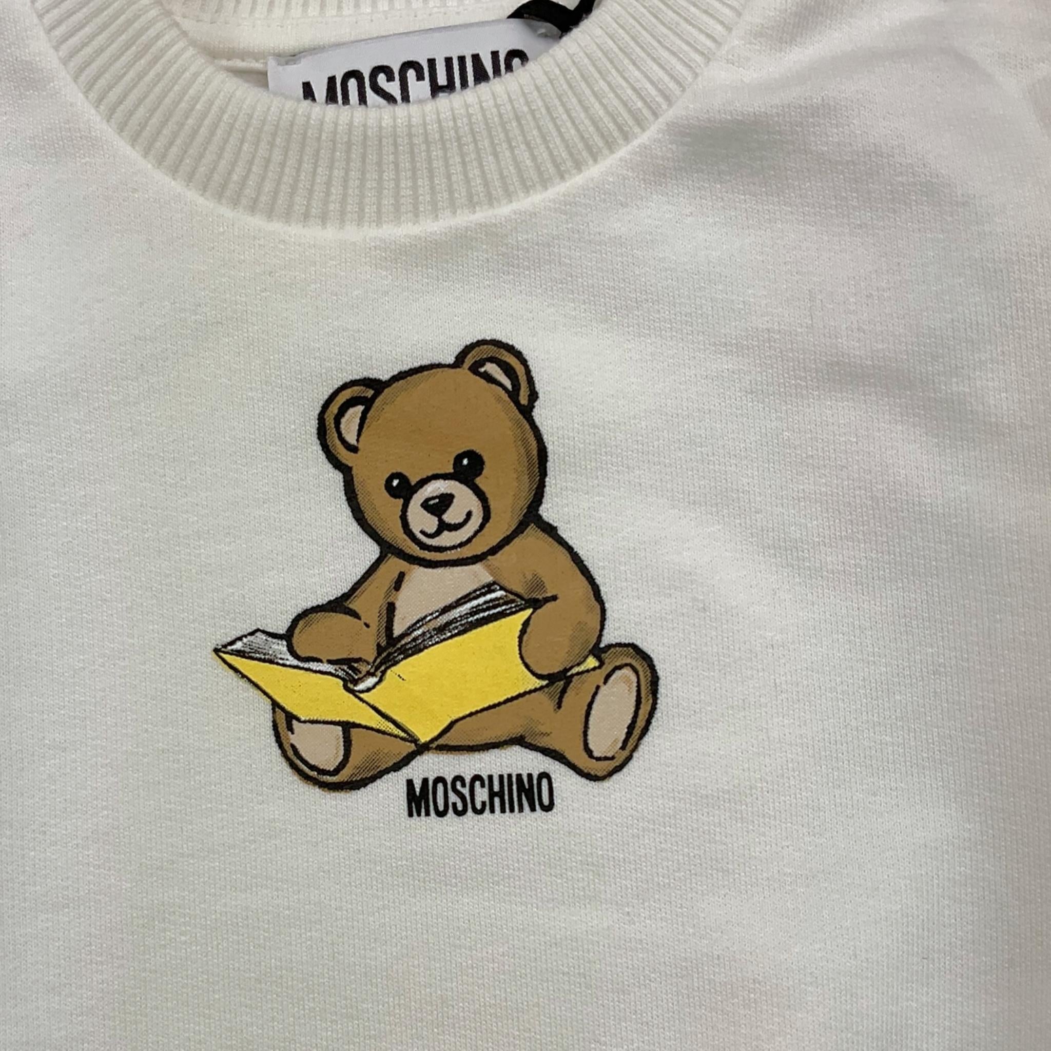 MOSCHINO felpa girocollo tinta unita con stampa Bianco per Neonato MMF060 BIANCO MOSCHINO