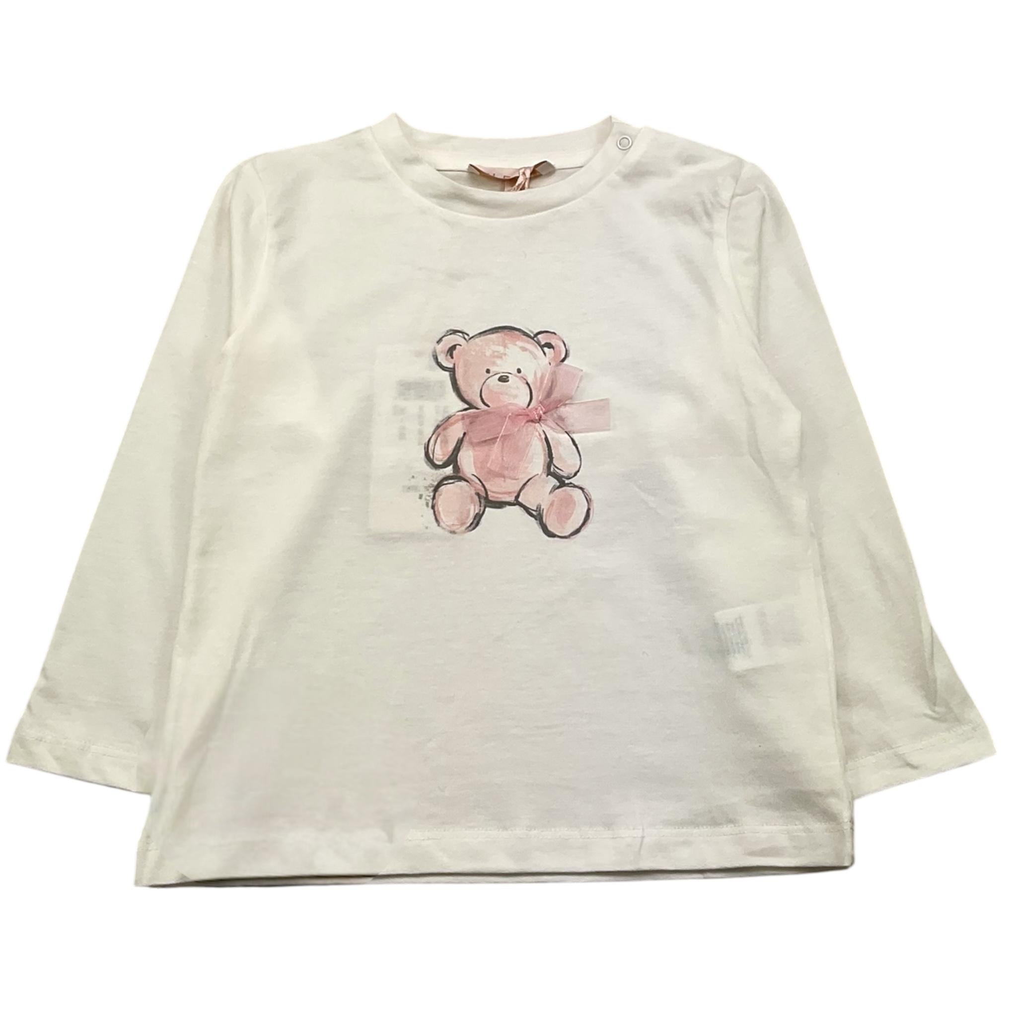 PLEASE shirt girocollo tinta unita con stampa Panna per Bambina ML50030G65J PANNA PLEASE