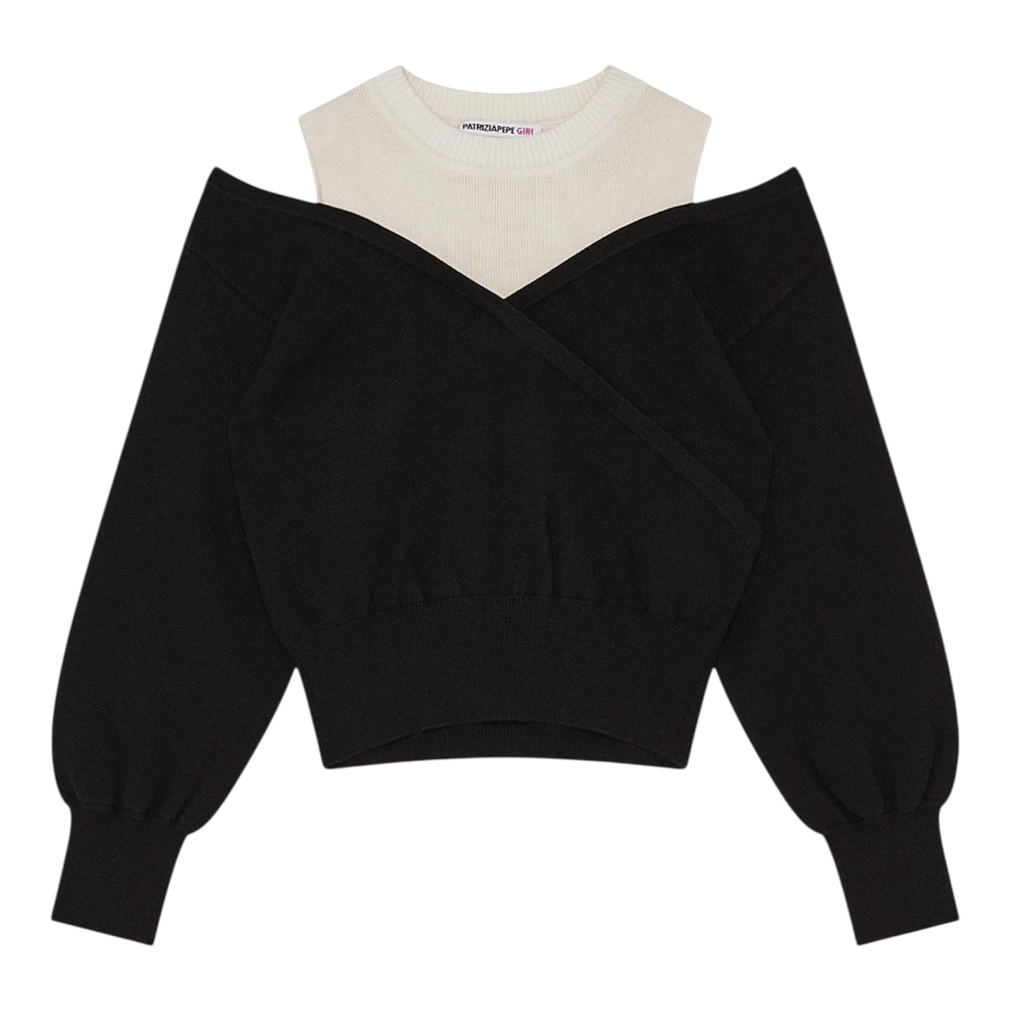 PATRIZIA PEPE maglia girocollo tinta unita con finta canotta Nero per Bambina 7K0042 NERO PATRIZIA PEPE