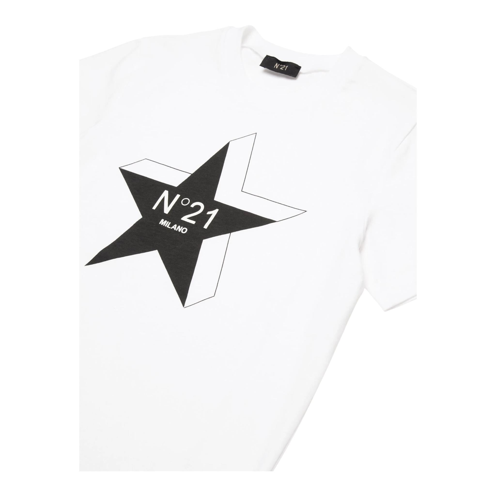 N°21 t-shirt girocollo tinta unita con logo Bianco per Bambino N21952 BIANCO N°21
