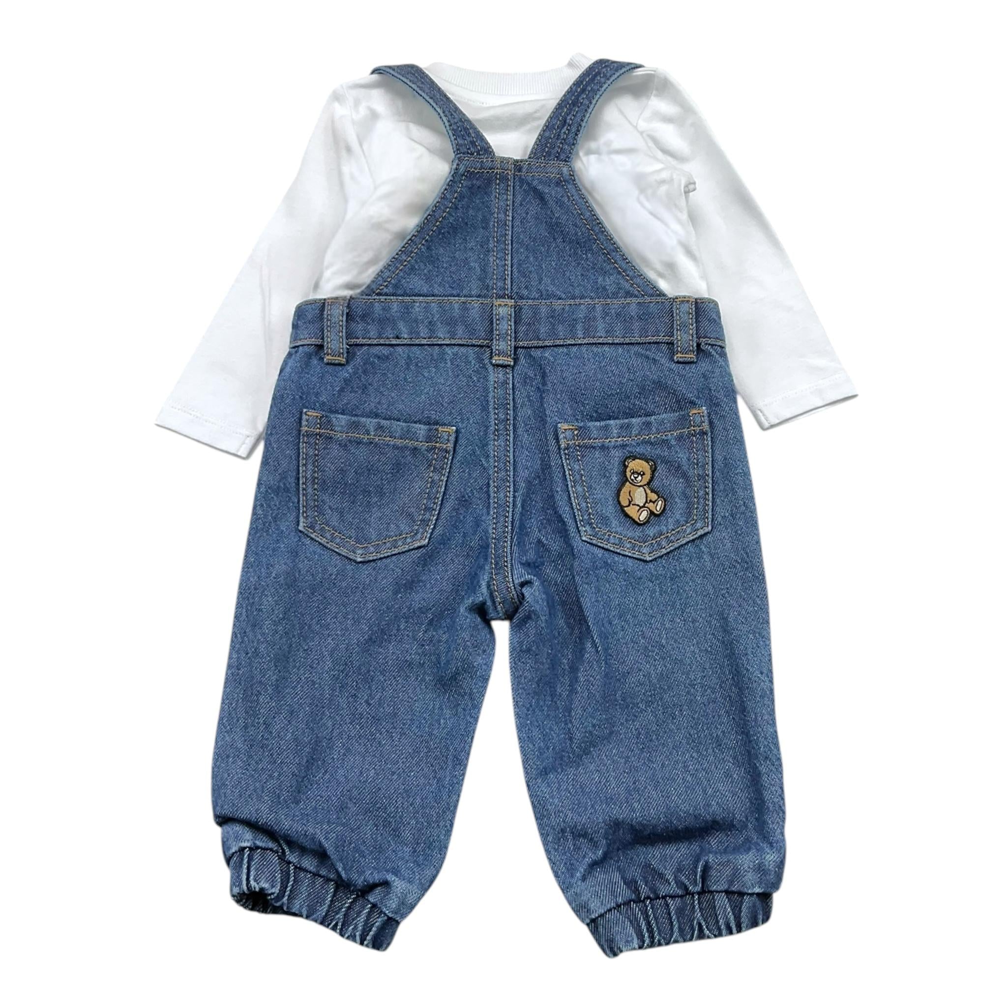MOSCHINO completo bicolore 2pz shirt-salopette Bianco/azzurro per Neonata MUK059 BIANCO/AZZURRO MOSCHINO