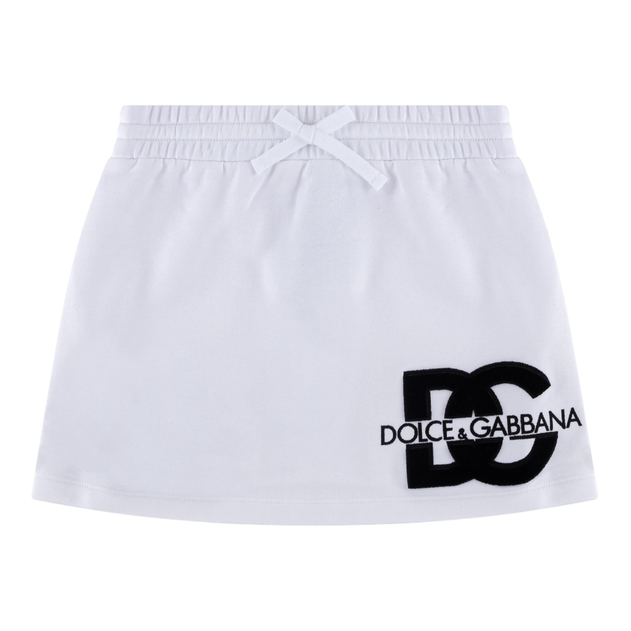 DOLCE & GABBANA gonna tinta unita con logo Bianco per Bambina L5JIA2 BIANCO DOLCE & GABBANA