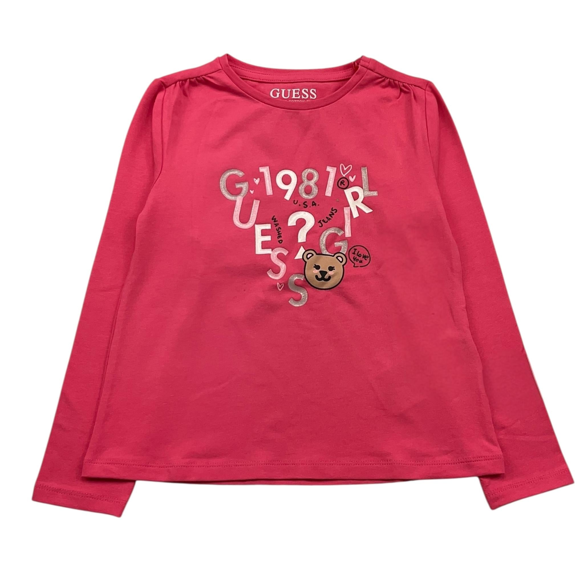 GUESS shirt girocollo tinta unita con stampa in contrasto Fuxia per Neonata K4BI05J1314N FUXIA GUESS