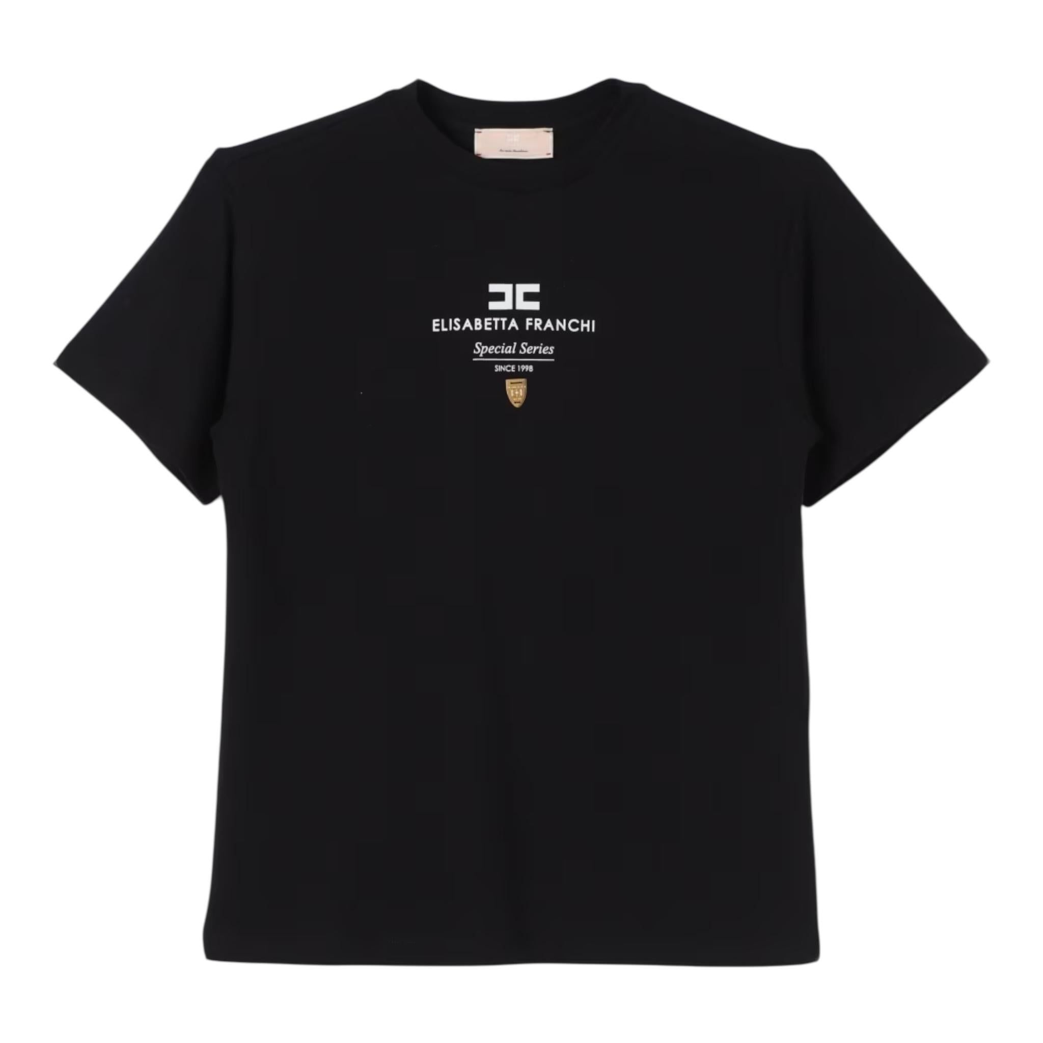 ELISABETTA FRANCHI t-shirt girocollo tinta unita con stampa logo Nero per Bambina EFTS216X NERO ELISABETTA FRANCHI