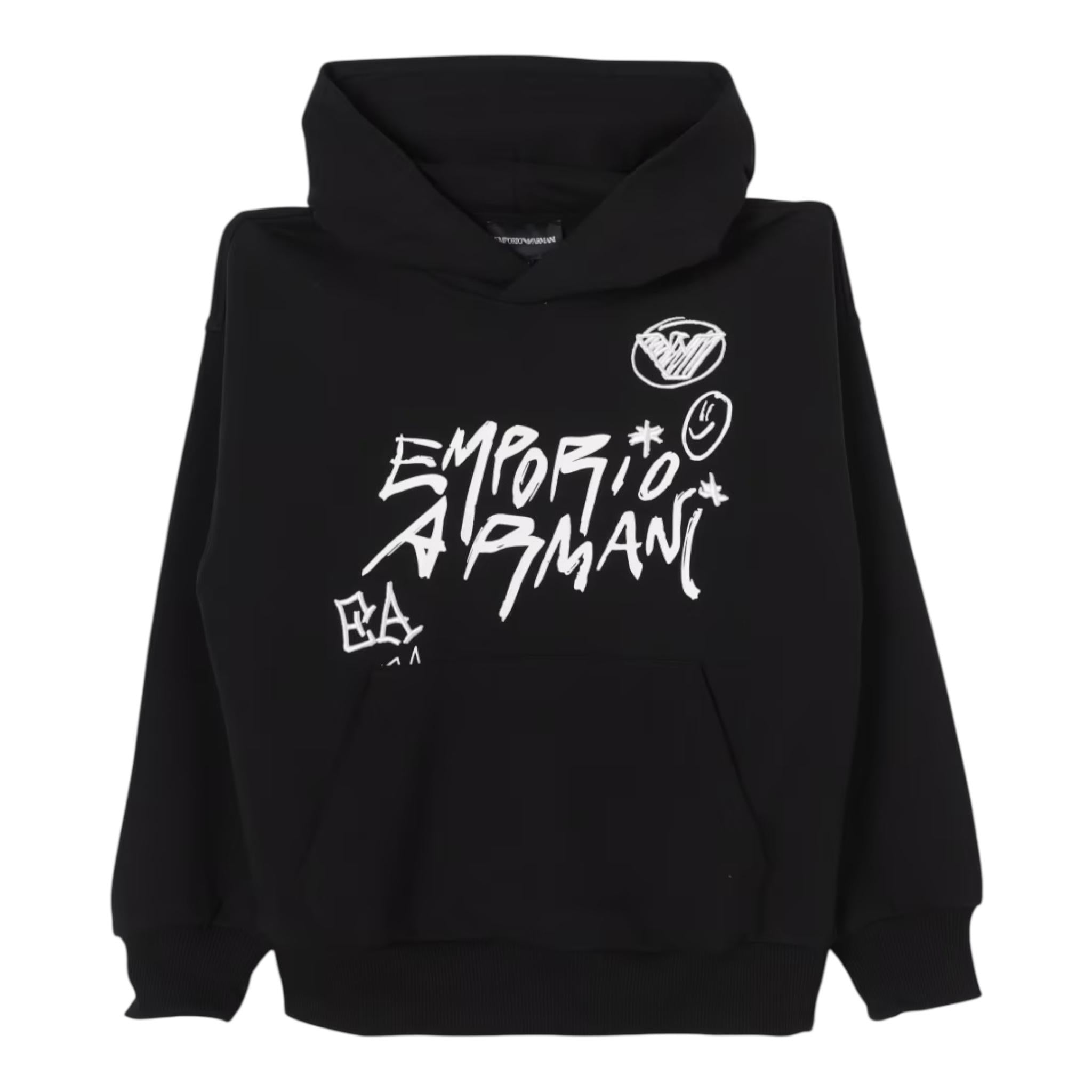 EMPORIO ARMANI felpa con cappuccio tinta unita con stampa Nero per Bambino EB000019 NERO EMPORIO ARMANI