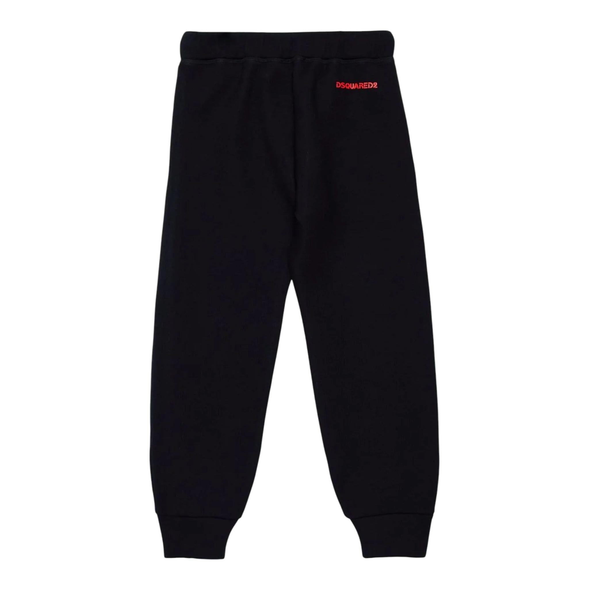 DSQUARED2 pantalone tuta tinta unita con stampa logo Nero per Bambino DQ2458 NERO DSQUARED2