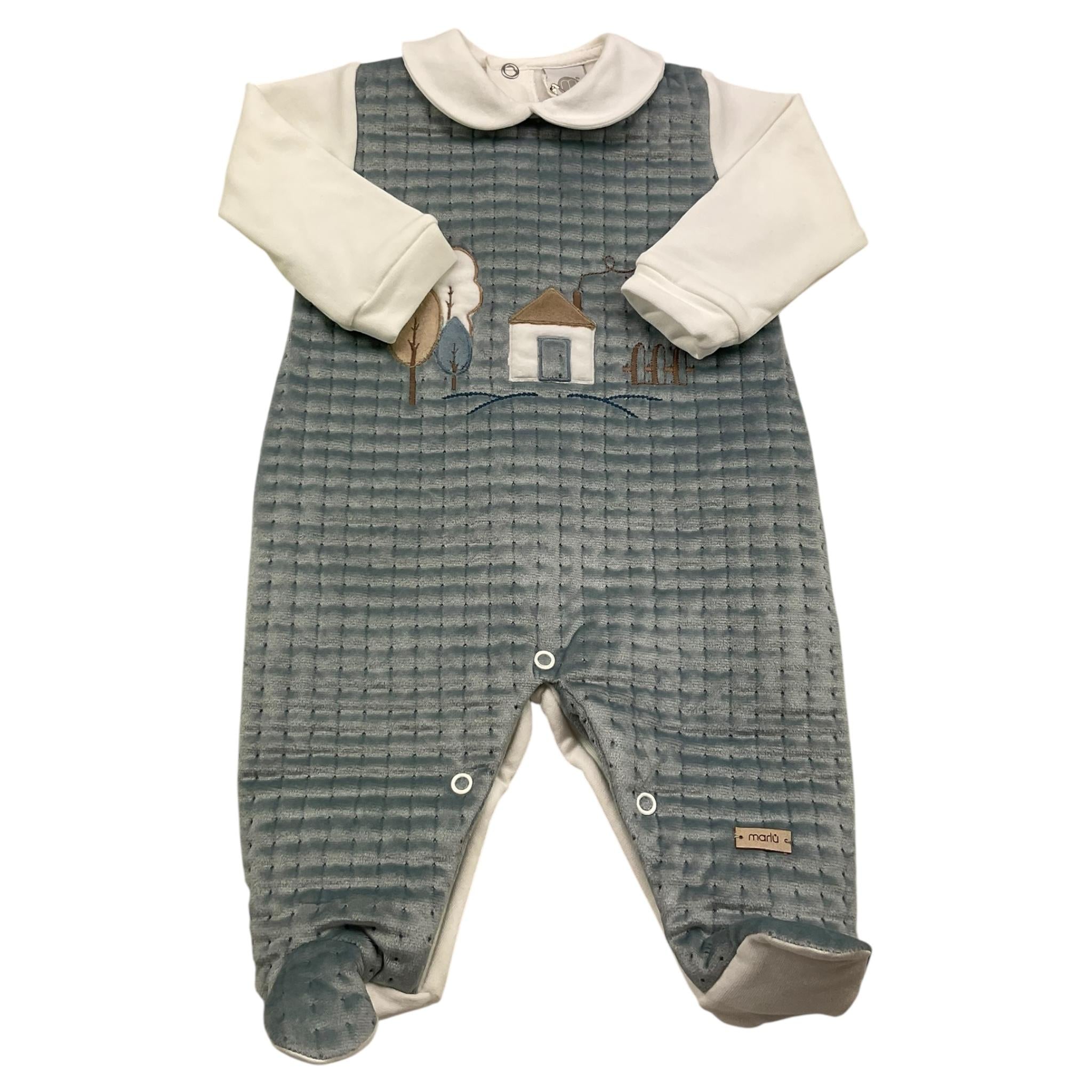 MARLU' tutina manica lunga bicolore in ciniglia Bianco/azzurro per Neonato IB6914 BIANCO/AZZURRO MARLU'