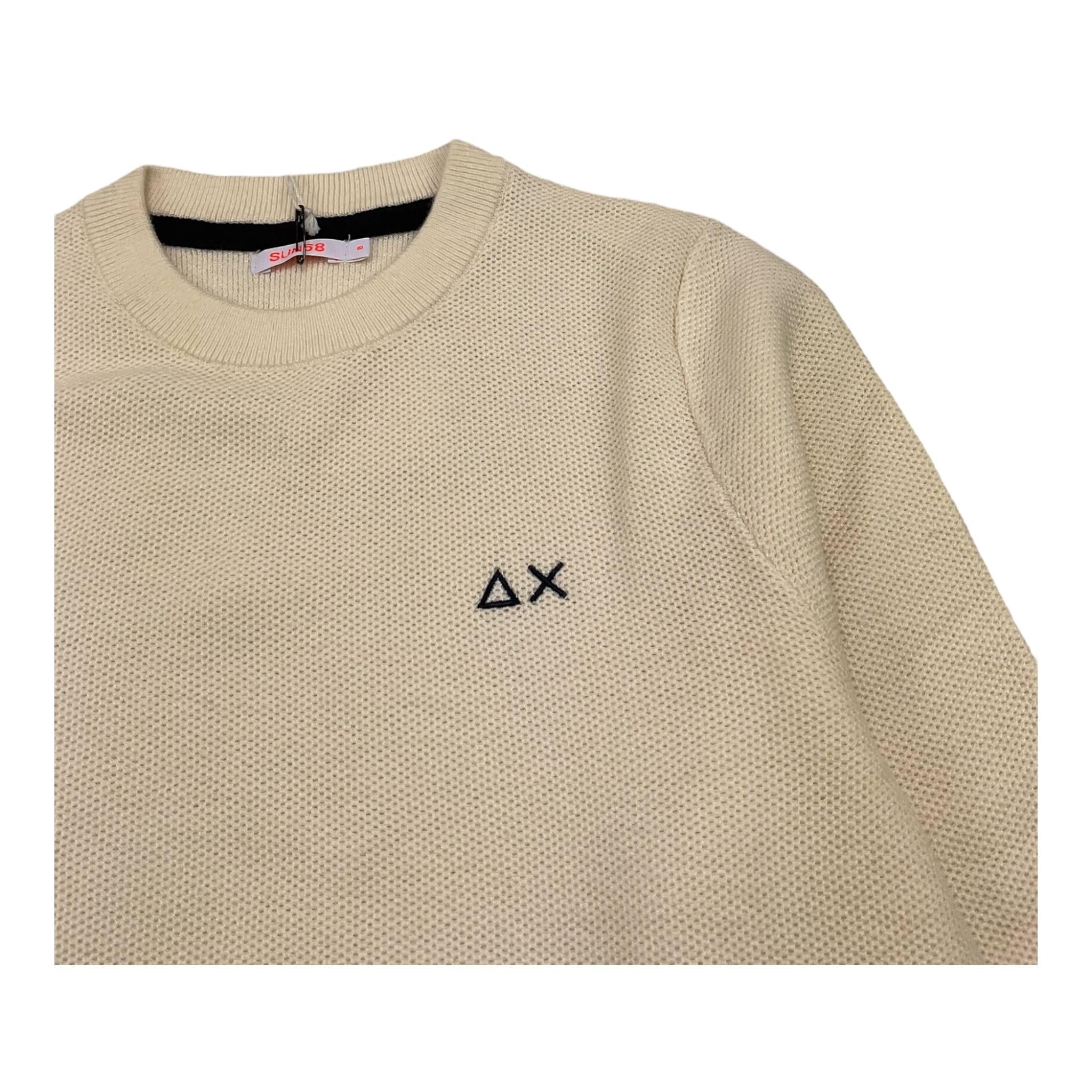 SUN68 maglia girocollo tinta unita con ricamo logo Panna per Bambino K44340 PANNA SUN68