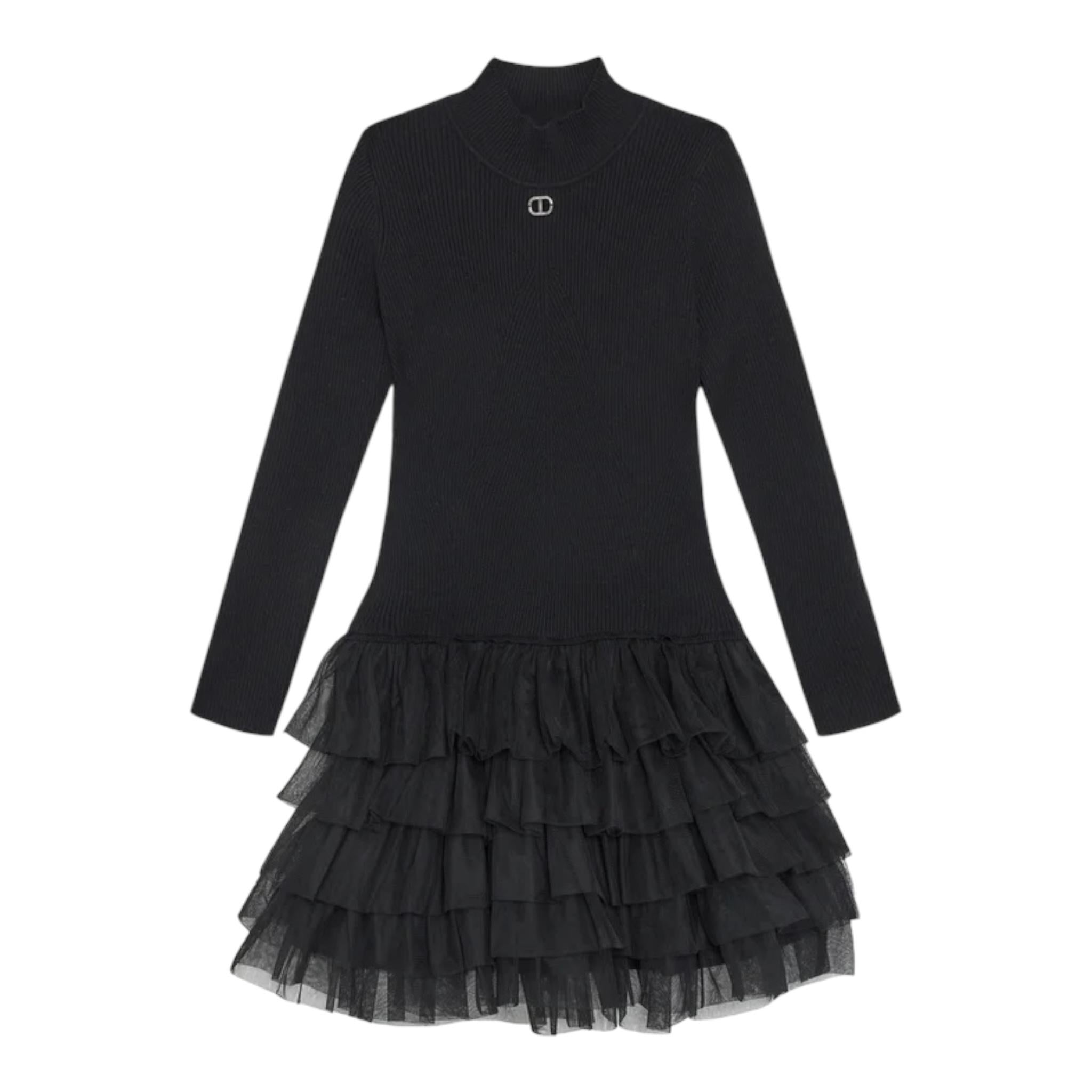 TWINSET abito tinta unita con tulle Nero per Bambina 242GJ3121XX NERO TWINSET