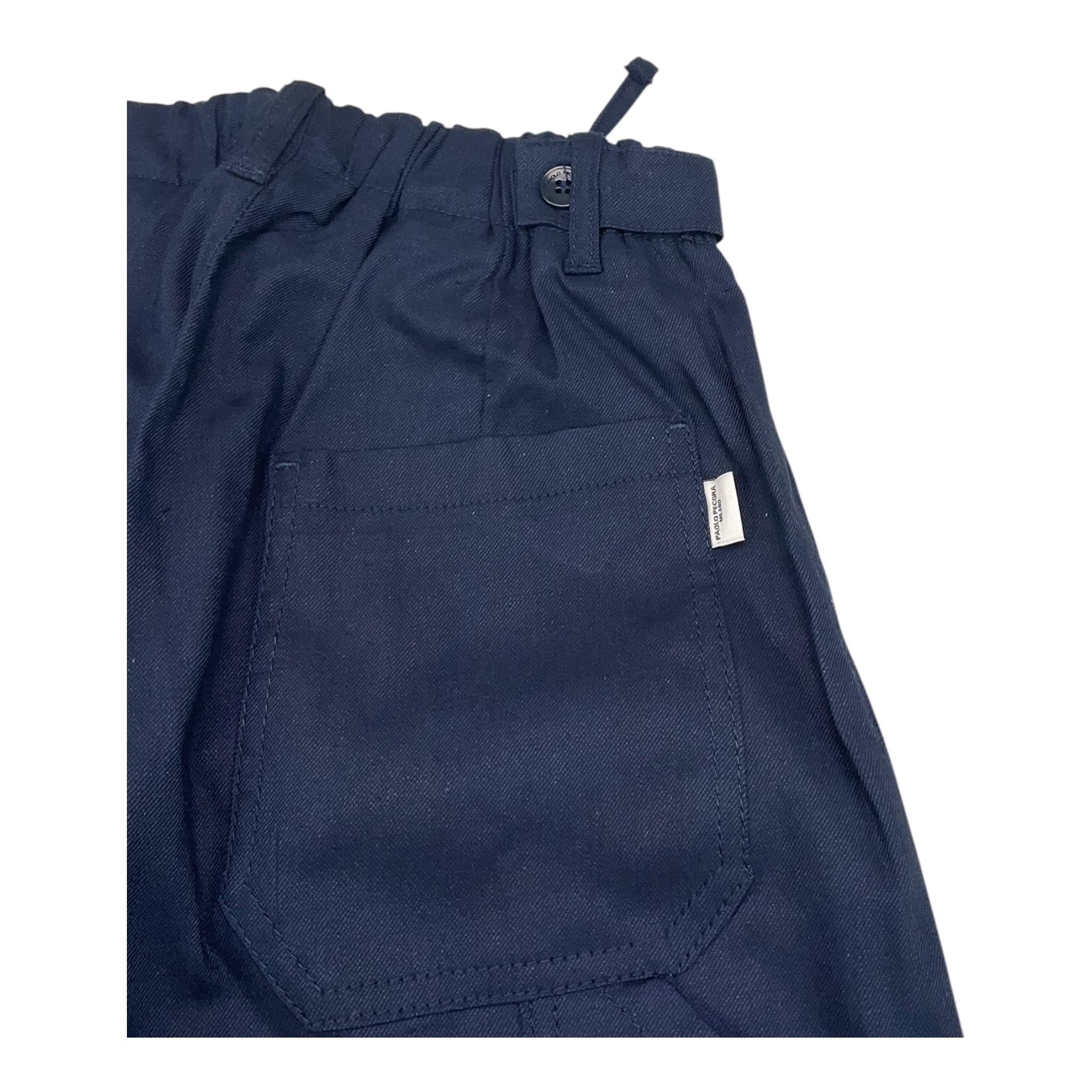 pantalone tinta unita con elastico in vita PP4073 BLU PAOLO PECORA
