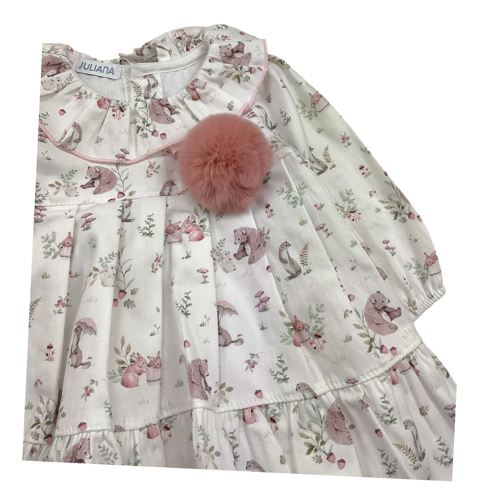 JULIANA abito tinta unita con fantasia e colletto Bianco per Neonata 24657 BIANCO JULIANA