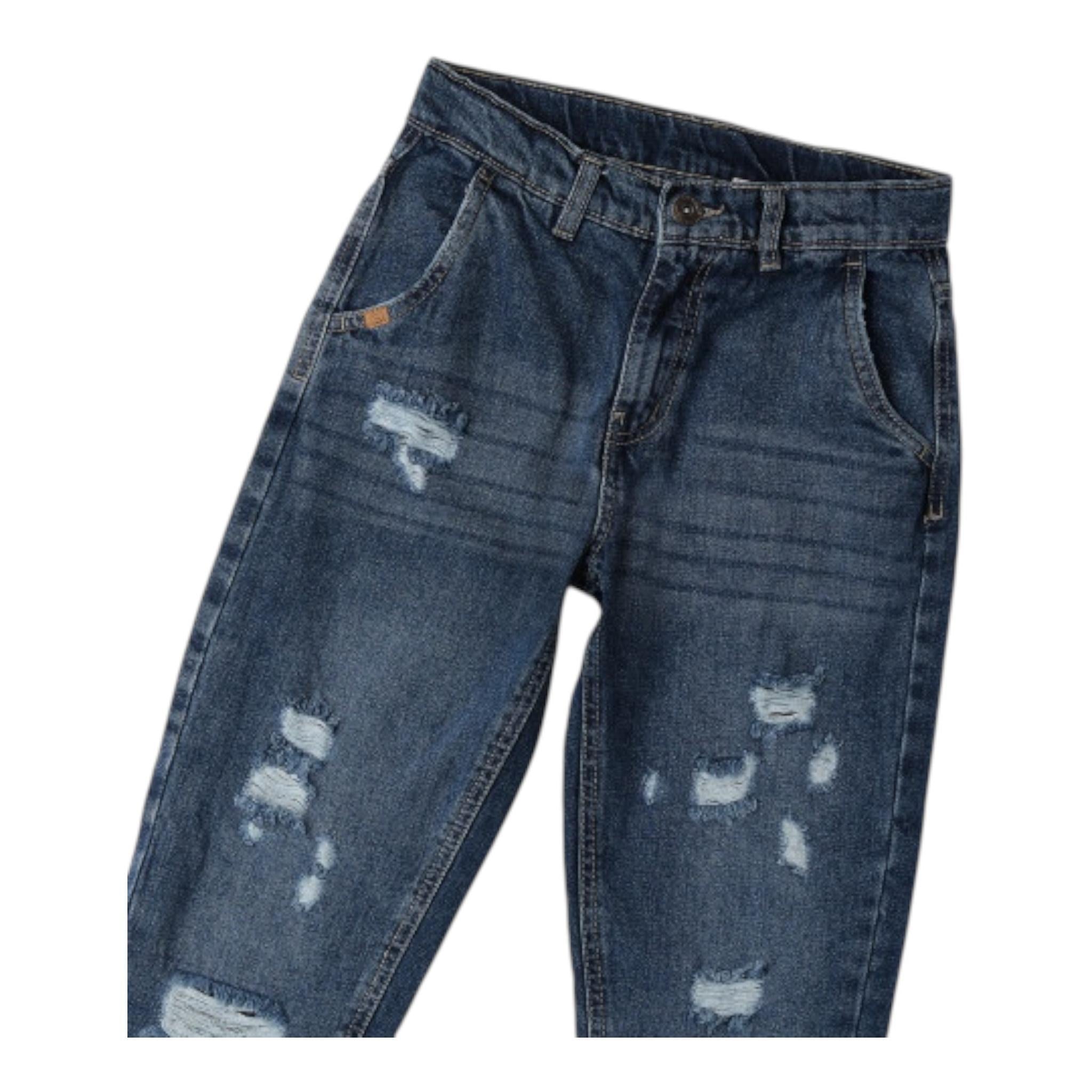 SARABANDA jeans tinta unita con strappi e girovita regolabile Blu per Bambino 0A534 BLU SARABANDA