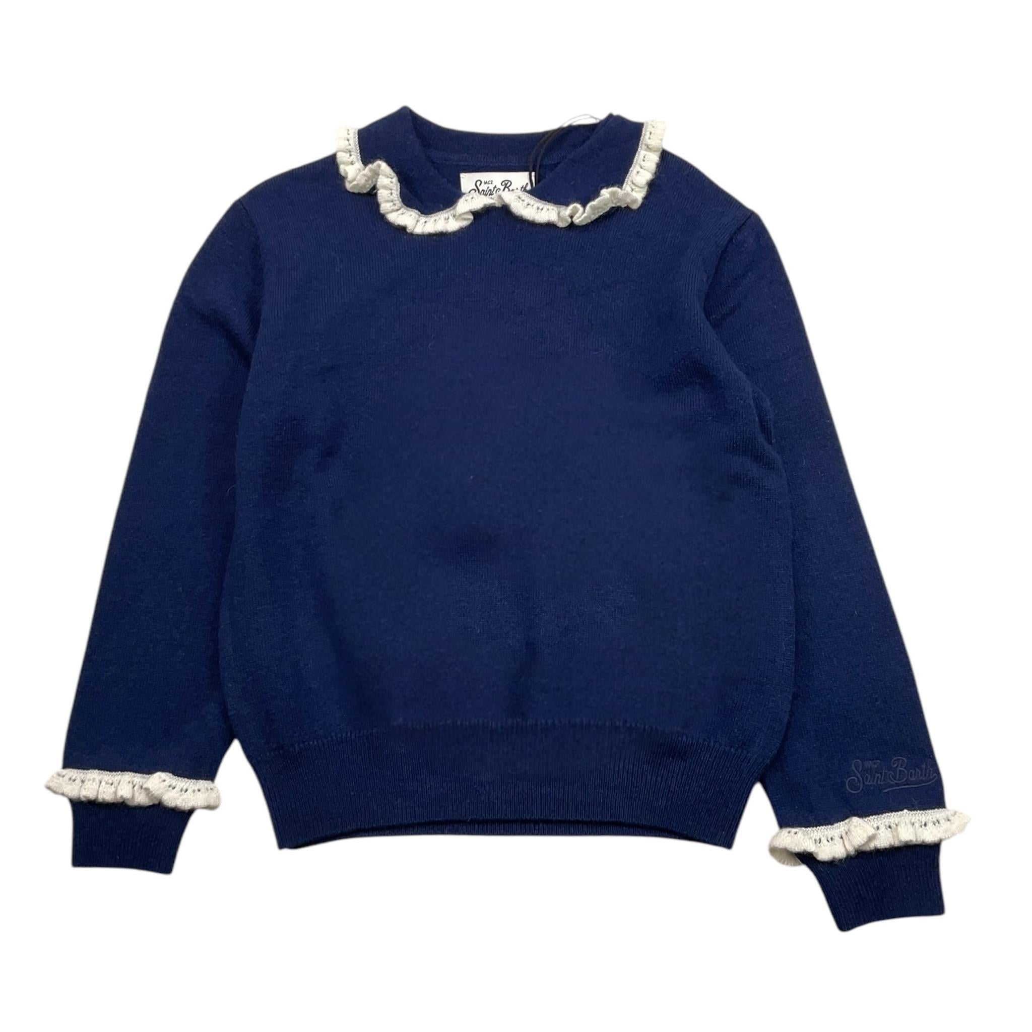 SAINT BARTH maglia tinta unita con contrasti Blu per Bambina SANGALLO BLU SAINT BARTH