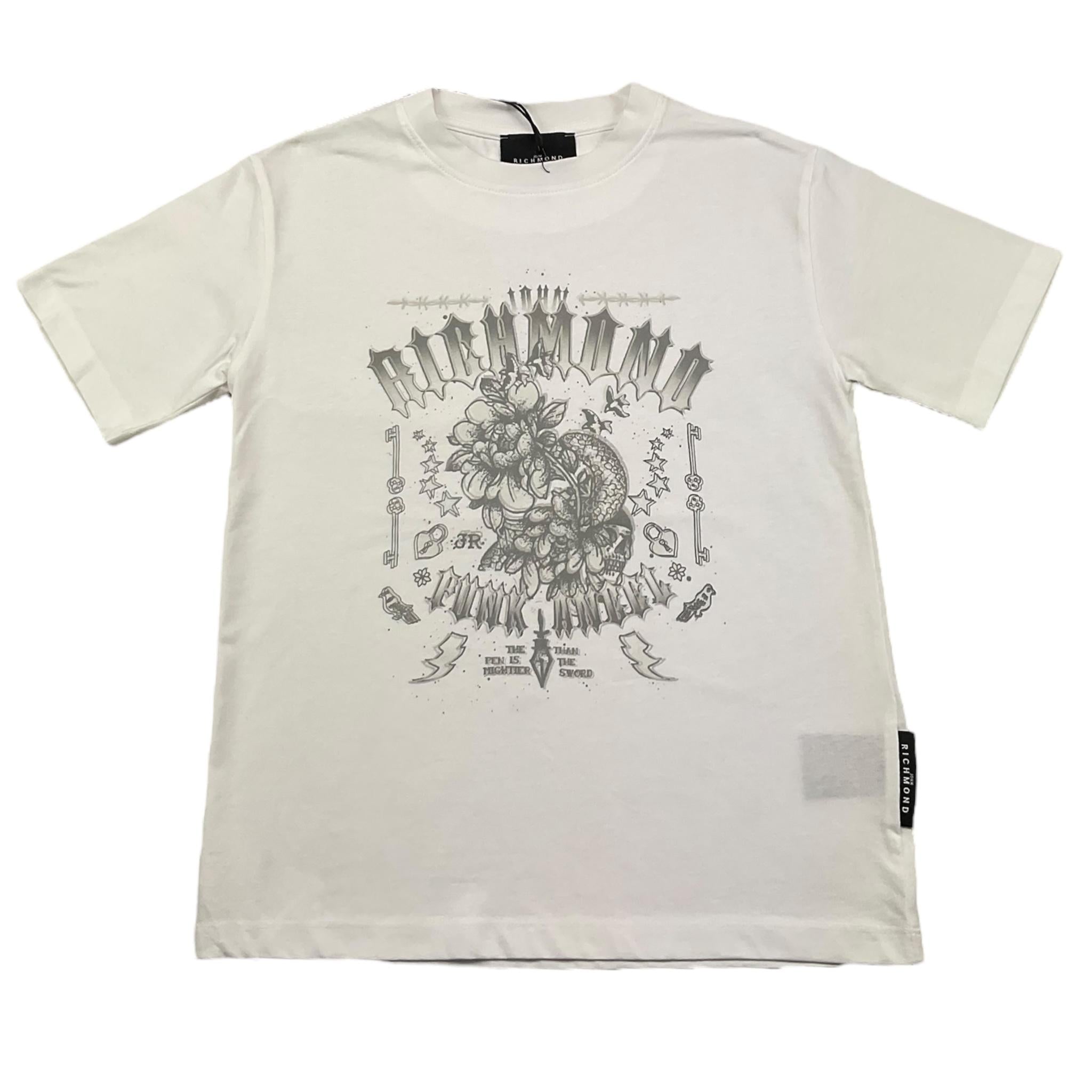JOHN RICHMOND t-shirt girocollo tinta unita cn stampa in contrasto Bianco per Bambino RBA25026TS BIANCO JOHN RICHMOND