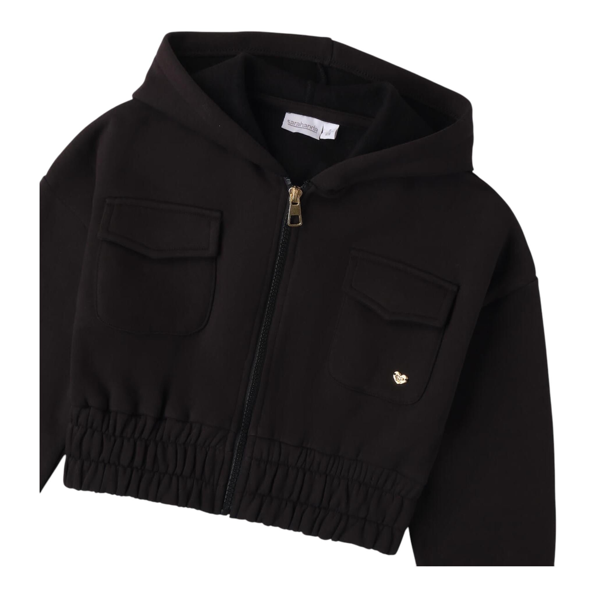 SARABANDA felpa modello crop con zip e cappuccio tinta unita Nero per Bambina 0A752 NERO SARABANDA