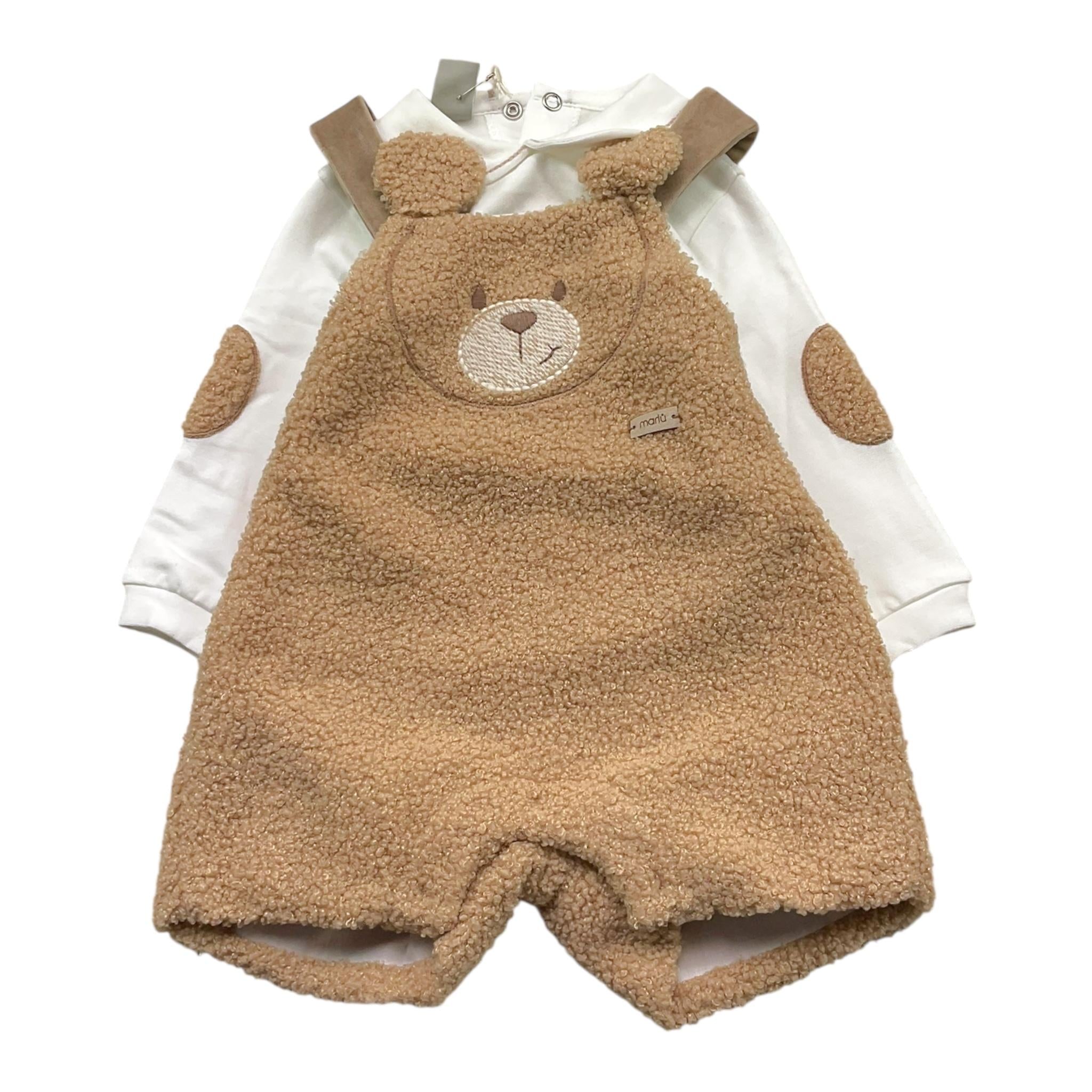 MARLU' completo 2pz shirt-salopette bicolore Bianco/cammello per Neonata IB6130X BIANCO/CAMMELLO MARLU'