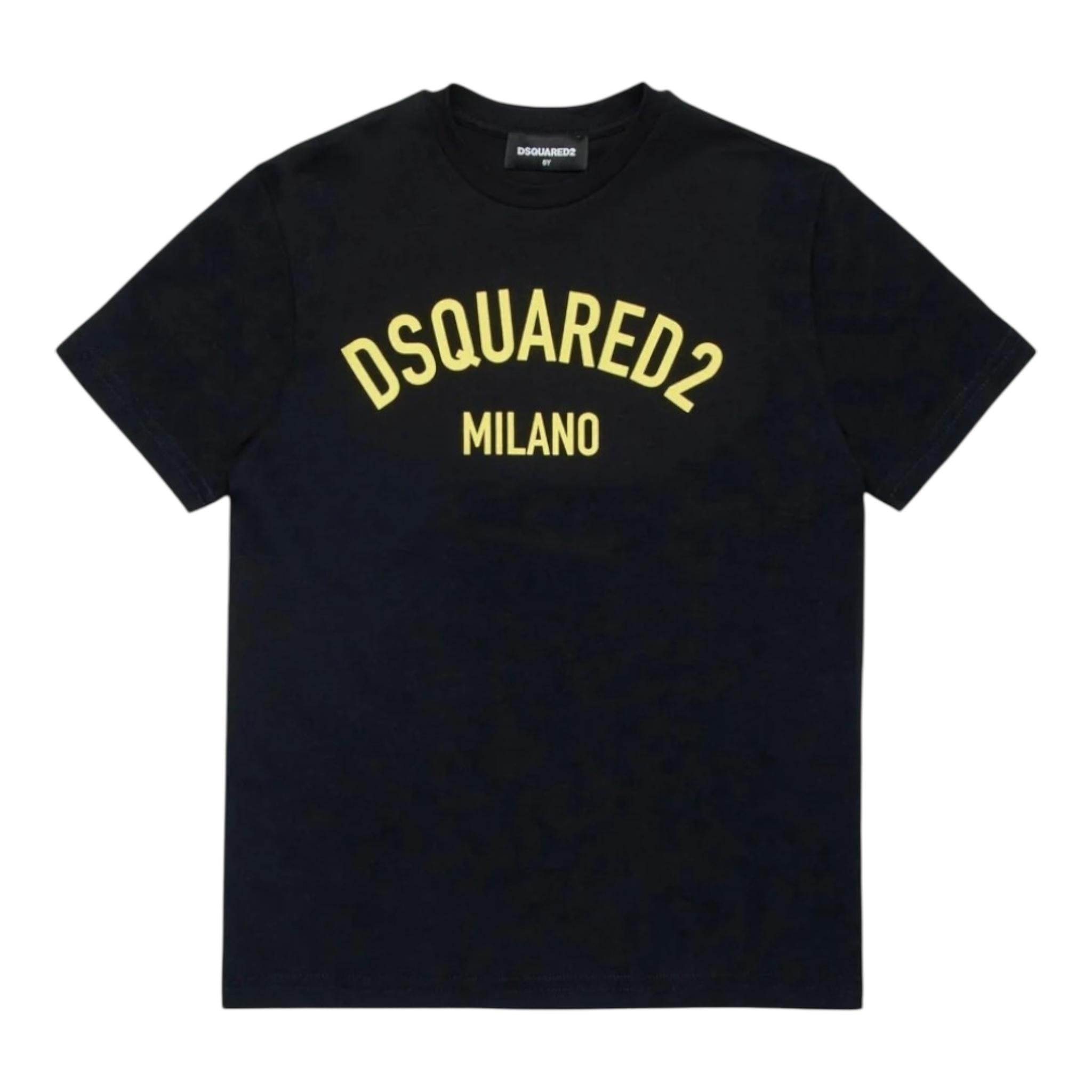 DSQUARED2 t-shirt girocollo tinta unita con stampa Nero per Bambino DQ1983X NERO DSQUARED2