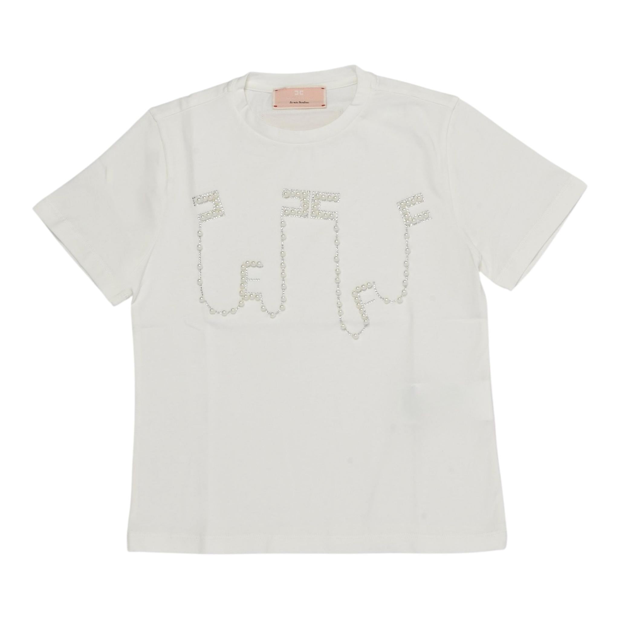 ELISABETTA FRANCHI t-shirt girocollo tinta unita cn billantini e perle Panna per Neonata EFTS202 PANNA ELISABETTA FRANCHI