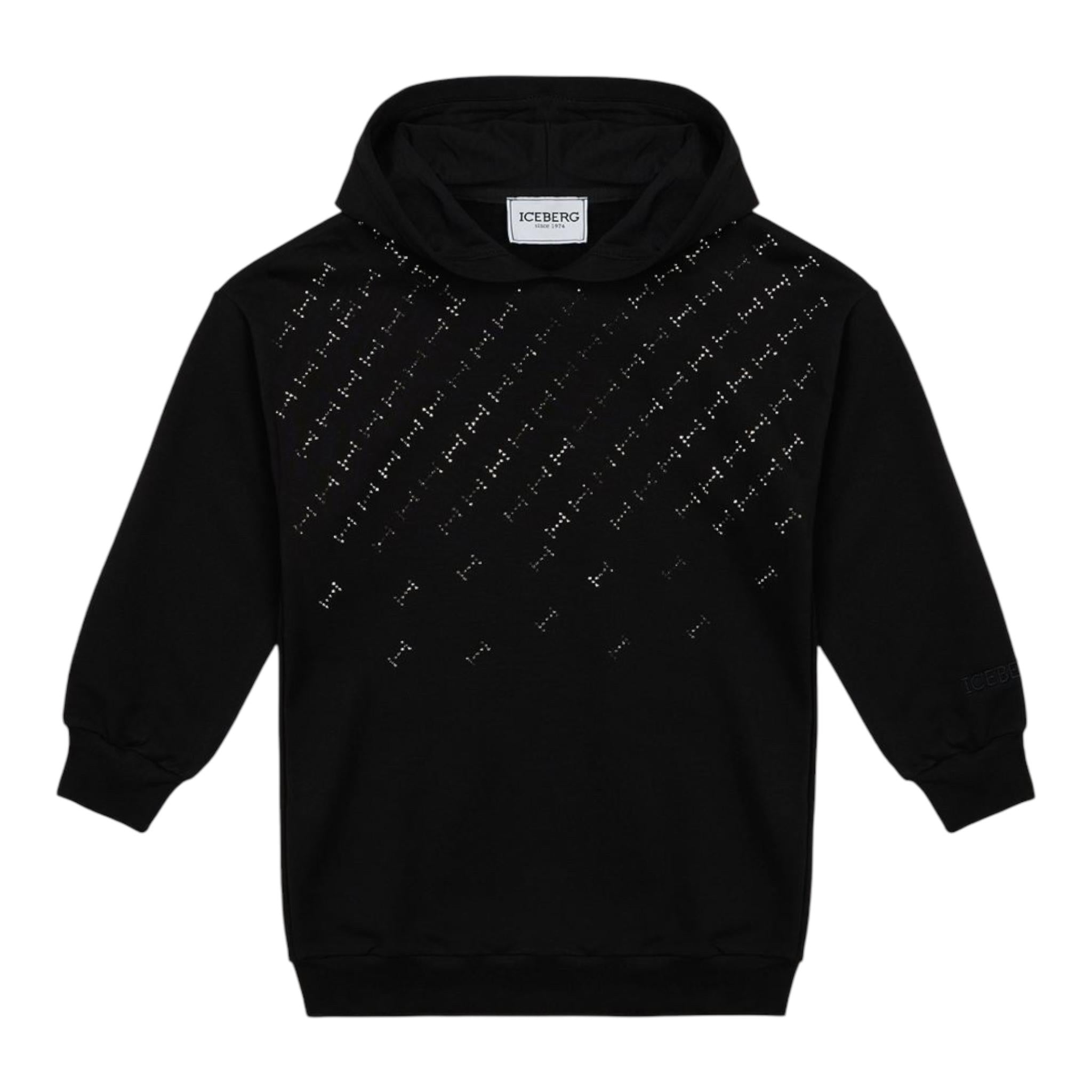 ICEBERG abito felpa con cappuccio tinta unita con brillantini Nero per Bambina VSICE5358J NERO ICEBERG