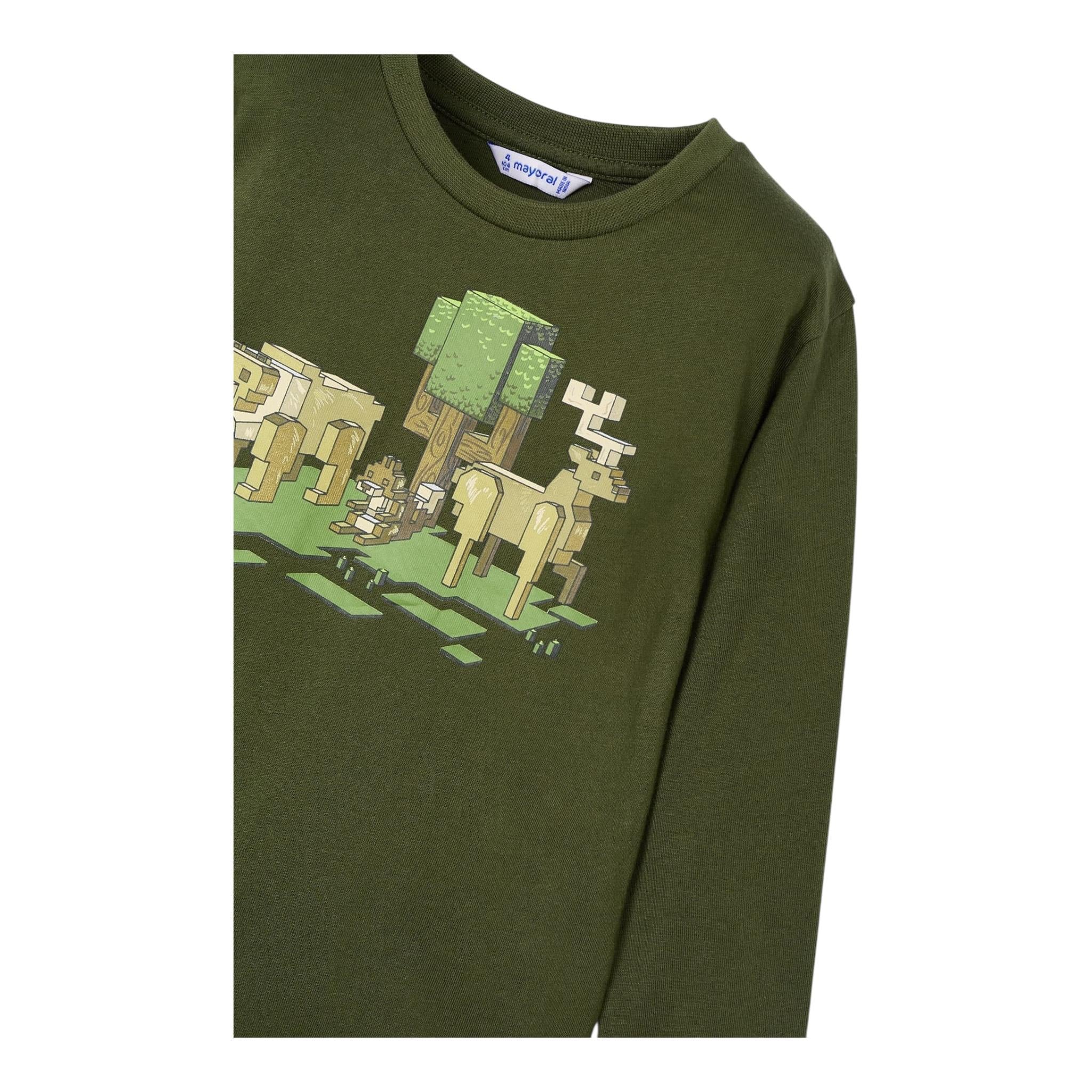 MAYORAL shirt girocollo tinta unita con stampa Verde per Bambino 4054J VERDE MAYORAL